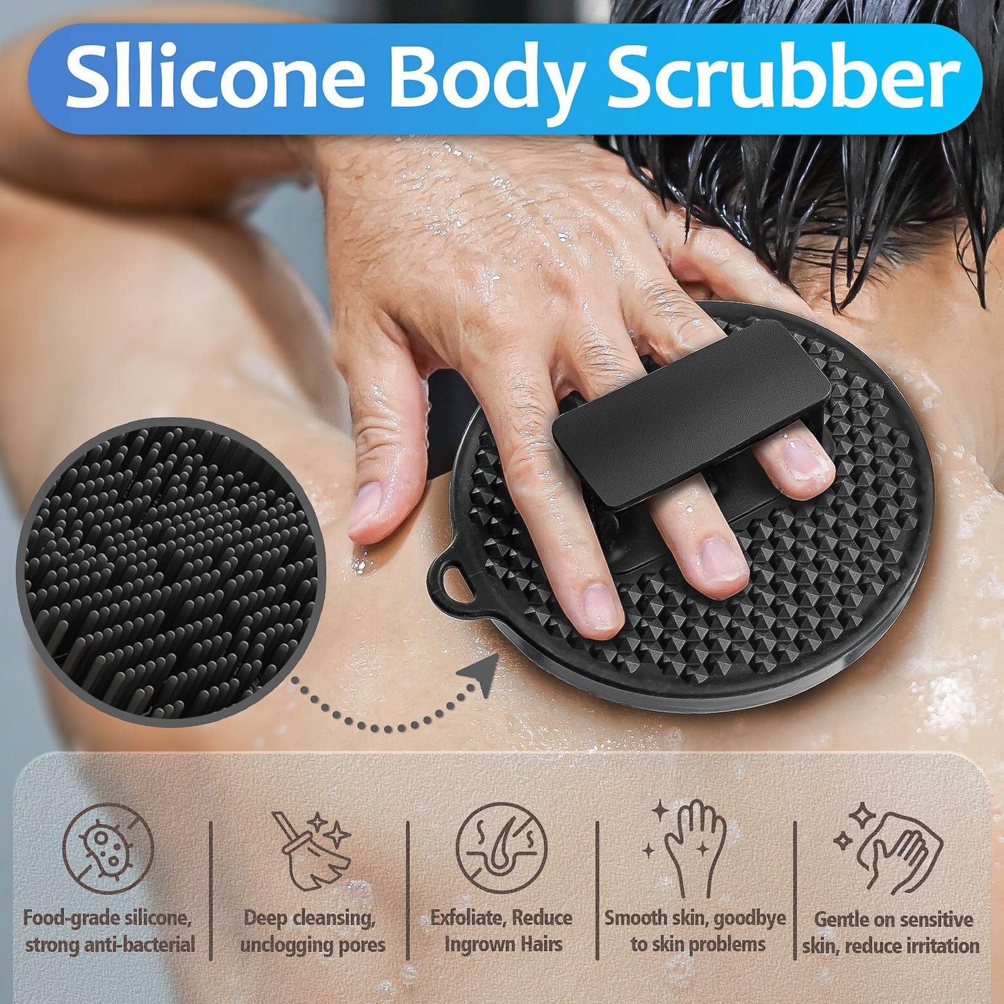 3 Soft Silicone Scrubbers - Body Exfoliating Brush Skin Massage Shower Scrubber Body Buffer, with Super Soft Handheld Facial Cleansing Brush, Beauty and Personal Care kullder
