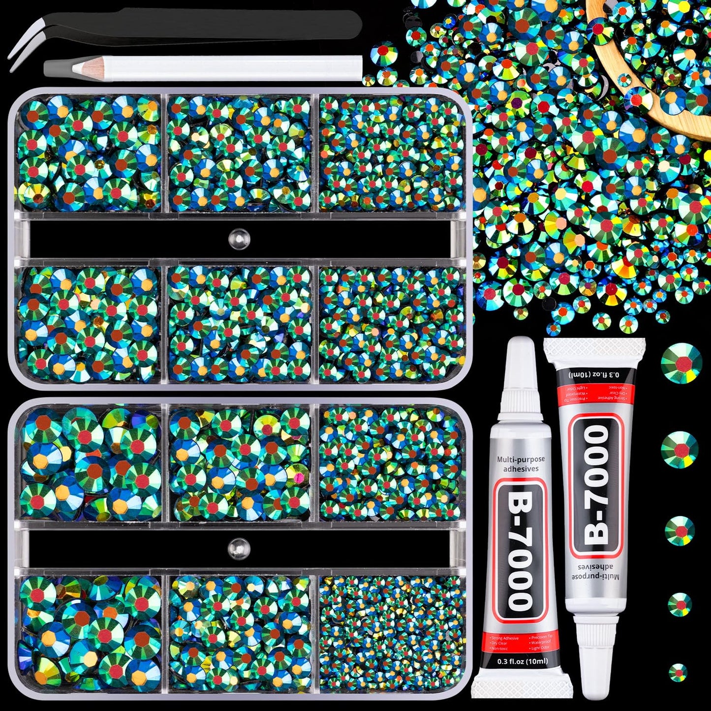 Resin Jelly Rhinestones for Crafting with B7000 Jewelry Glue, 1 Box Emerald Black AB Flatback Crystals with 2Pcs 10ml Glue, Bedazzling Non Hotfix Gems Beauty and Personal Care TINKRSTUFF Default Title