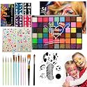 Ruihangda 54 Colors Face Painting Kit for Kids, Non Toxic Water Based Face Body Paint with Brushes, Stencils, Sponges, Gem Stickers, Washable Makeup Beauty & Personal Care Ruihangda