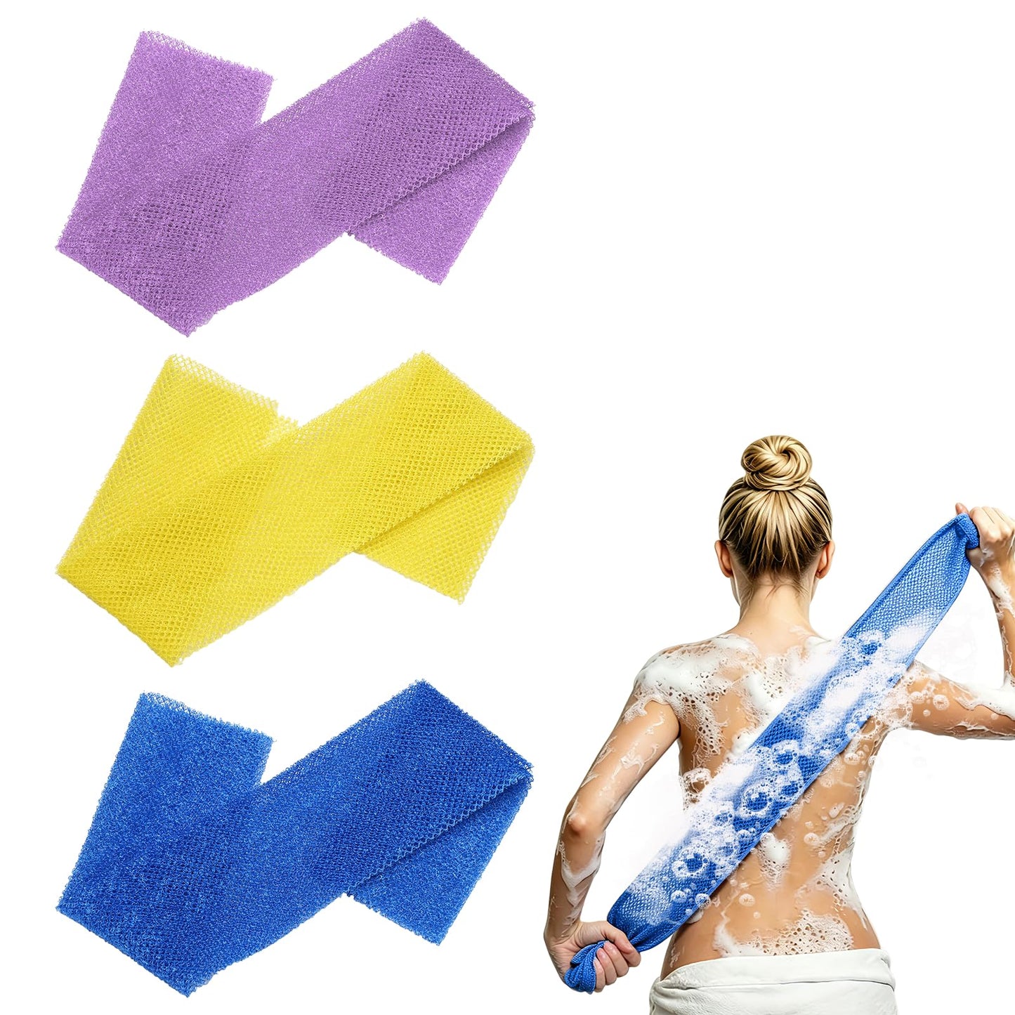 uxcell 3 Pcs Back Scrubber, Nylon Bath Sponge Extended, 25 Inch African Exfoliating Long Net Body Scrubber Shower Loofah for Women Men Use Body Bath Beauty and Personal Care uxcell