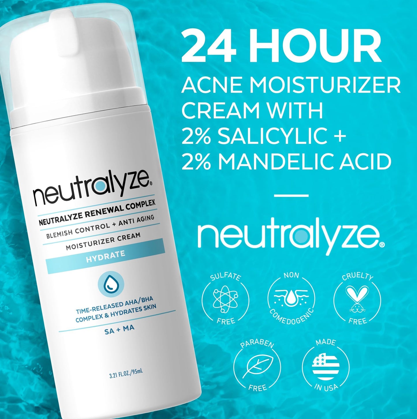 Neutralyze Acne Moisturizer for Face - Time-Release 2% Salicylic + 1% Mandelic Acid - Daily Lotion for Acne-Prone, Hormonal & Sensitive Skin Beauty & Personal Care Neutralyze