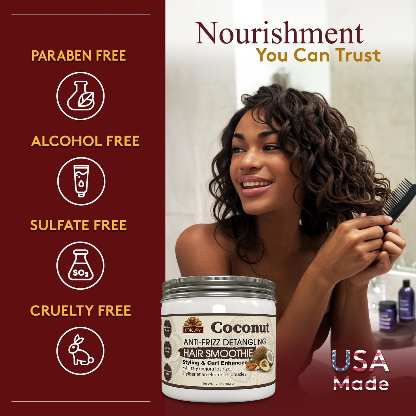 Okay coconut anti frizz detangling hair smoothie 17 ounce, White, 17 Ounce Beauty & Personal Care OKAY