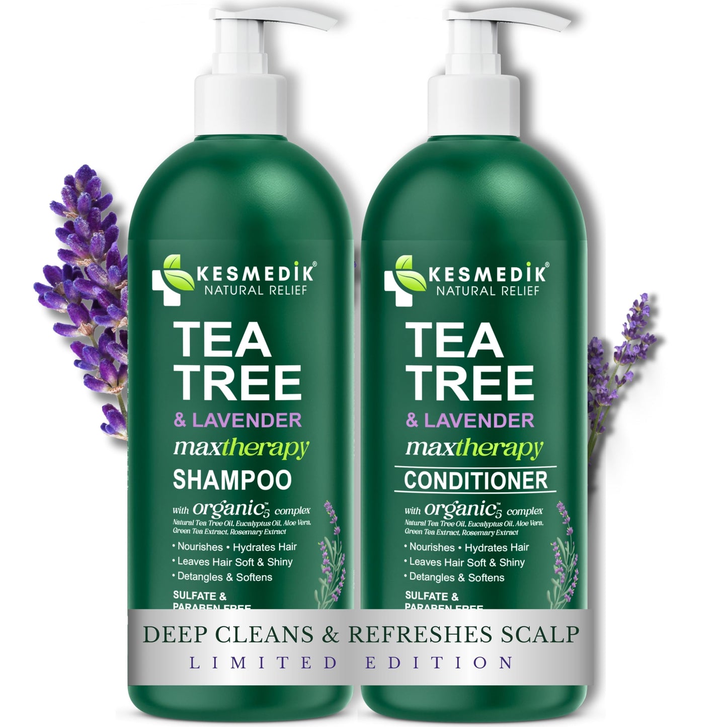 KESMEDIK Tea Tree Lavender Shampoo & Conditioner Set with Mint & Rosemary, Cleanses, Cools & Soothes Dry, Itchy Scalp, Sulfate & Paraben-Free, For All Beauty & Personal Care KESMEDIK