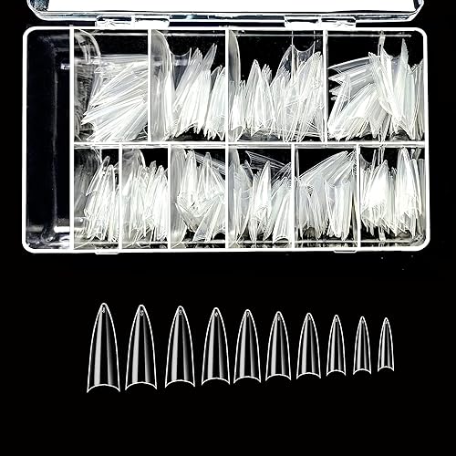 VIVACE Clear Stiletto 500 Acrylic False Fake Gel Nail Tips With Clear Plastic Case 27512 For Nail Salon Nail Shop (Clear Stiletto) Beauty & Personal Care Vivace