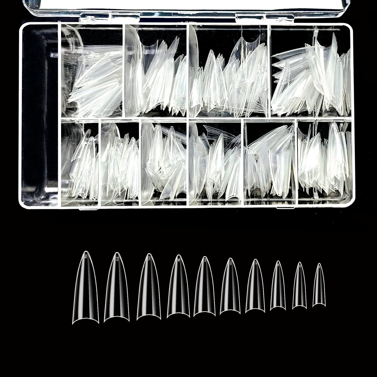 VIVACE Clear Stiletto 500 Acrylic False Fake Gel Nail Tips With Clear Plastic Case 27512 For Nail Salon Nail Shop (Clear Stiletto) Beauty & Personal Care Vivace