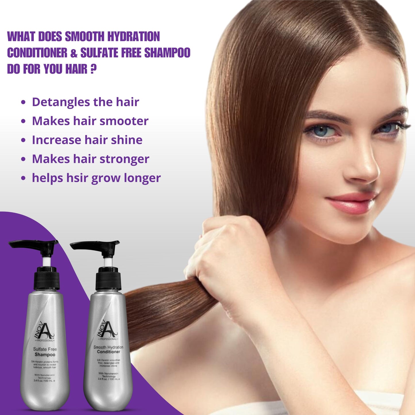 Inova Professional Silk Keratin Shampoo & Conditioner Set - Smooth Protection Sulfate-Free Shampoo & Smooth Hydration Conditioner (3.4 Oz), gray Beauty & Personal Care Inova Professional