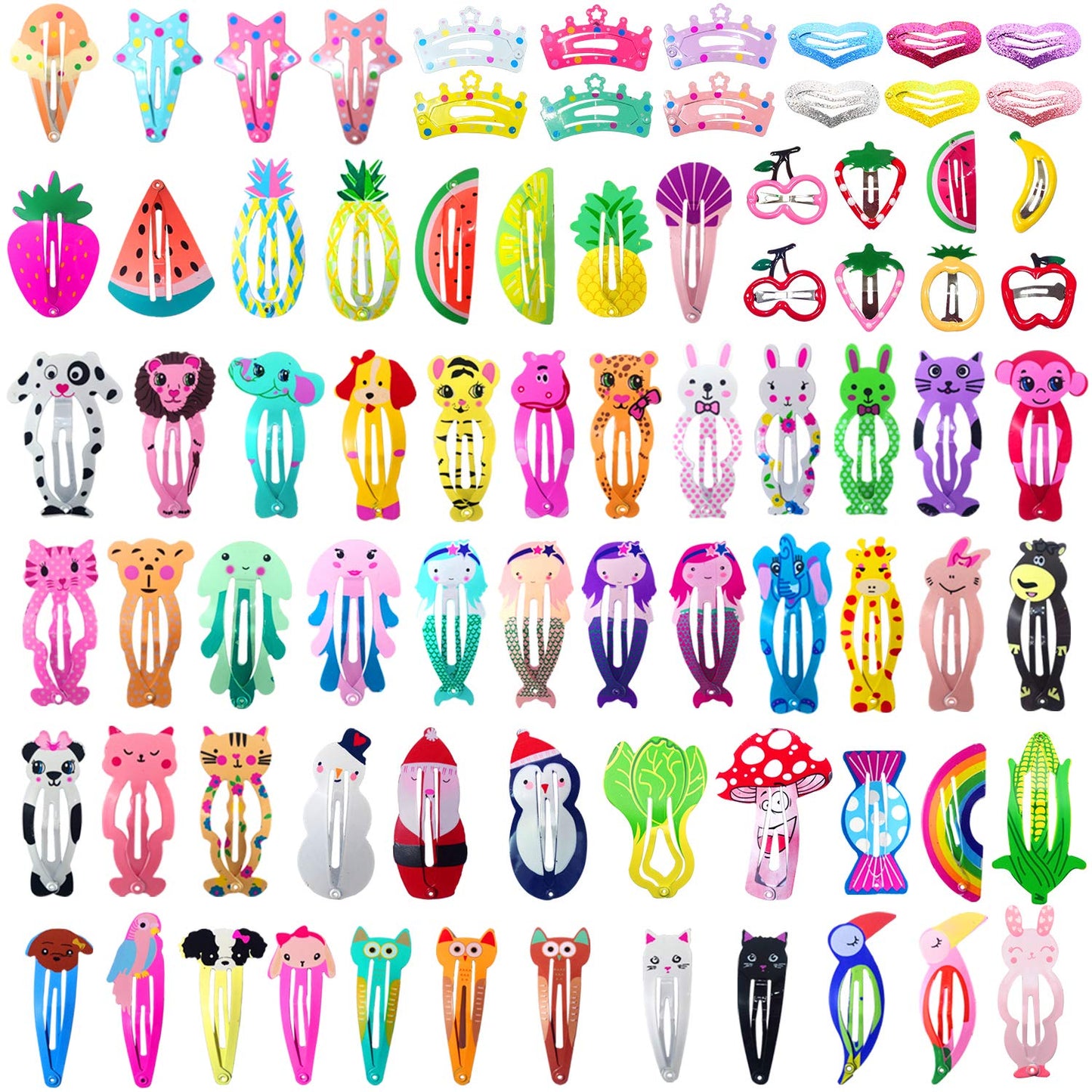 Girls Hair Clips Barrettes, Funtopia 80 Pcs Lovely Animal Fruit Printed Pattern Metal Snap Hair Clips Cartoon Design Hairpins for Kids Teens Pets Beauty & Personal Care Funtopia