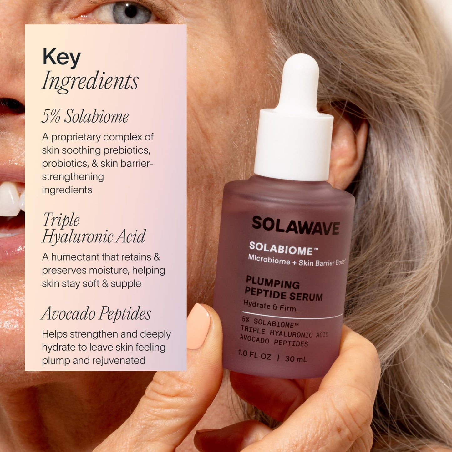 Solawave Plumping Peptide Lifting Serum with Triple Hyaluronic Acid, Probiotics, Avocado Vegan Peptides for Collagen and Radiant Complexion Beauty & Personal Care Solawave