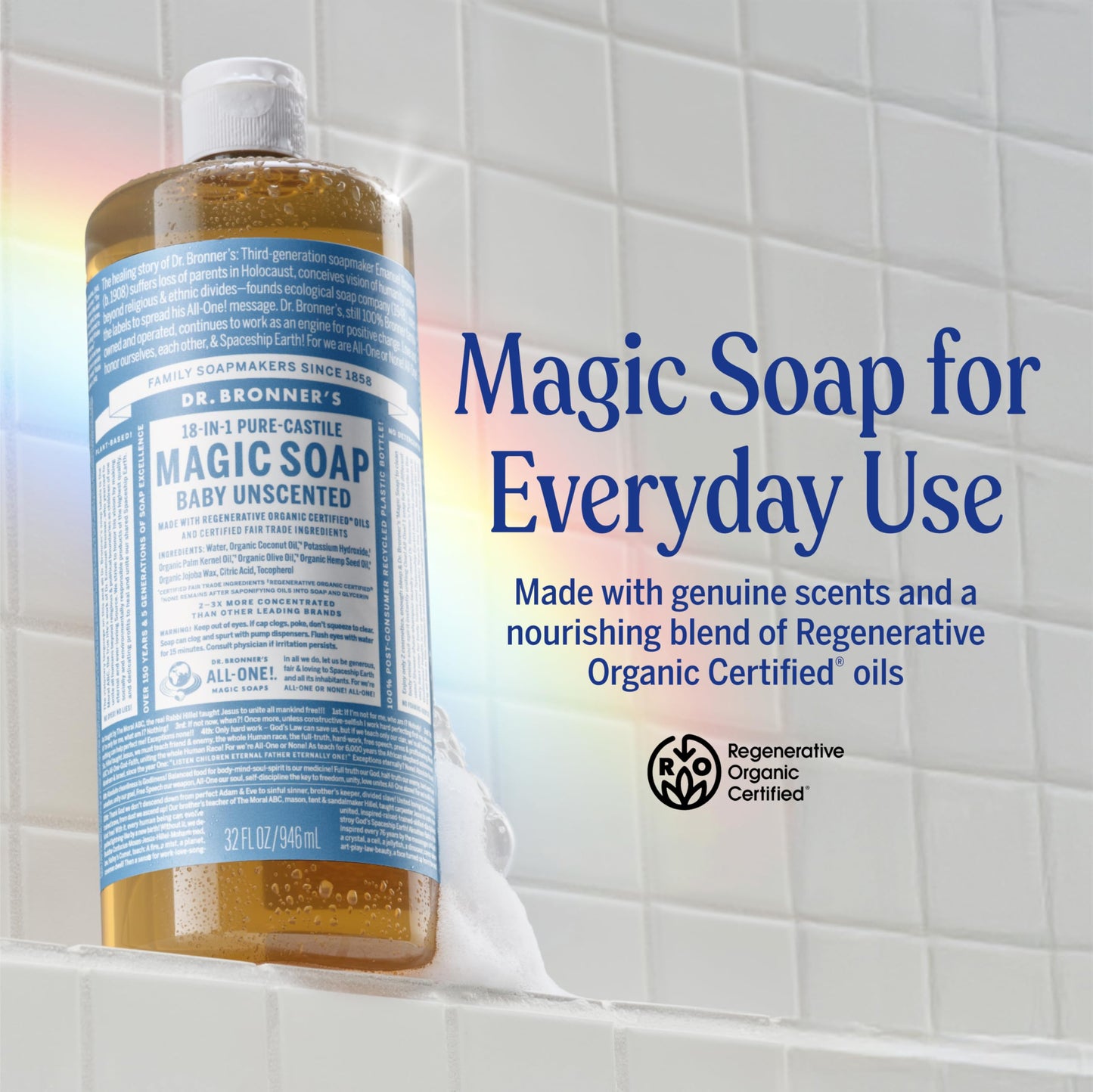 Dr. Bronner's Pure-Castile Magic Liquid Soap Made with Regenerative Organic Oils, Vegan, Concentrated, Body Wash- For Face, Hair, Laundry - 32oz Beauty & Personal Care Dr. Bronner's