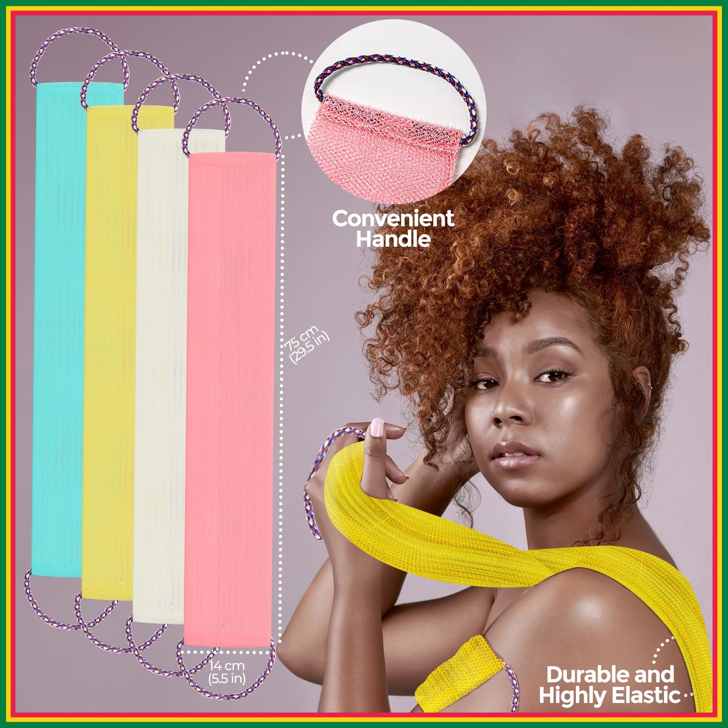 Little Booka (4-pack) African Net Sponge Sapo Sponge of Ghanaian tradition African Net Sponge with Handles African Bath Sponge Exfoliating Pink White Beauty and Personal Care Little Booka
