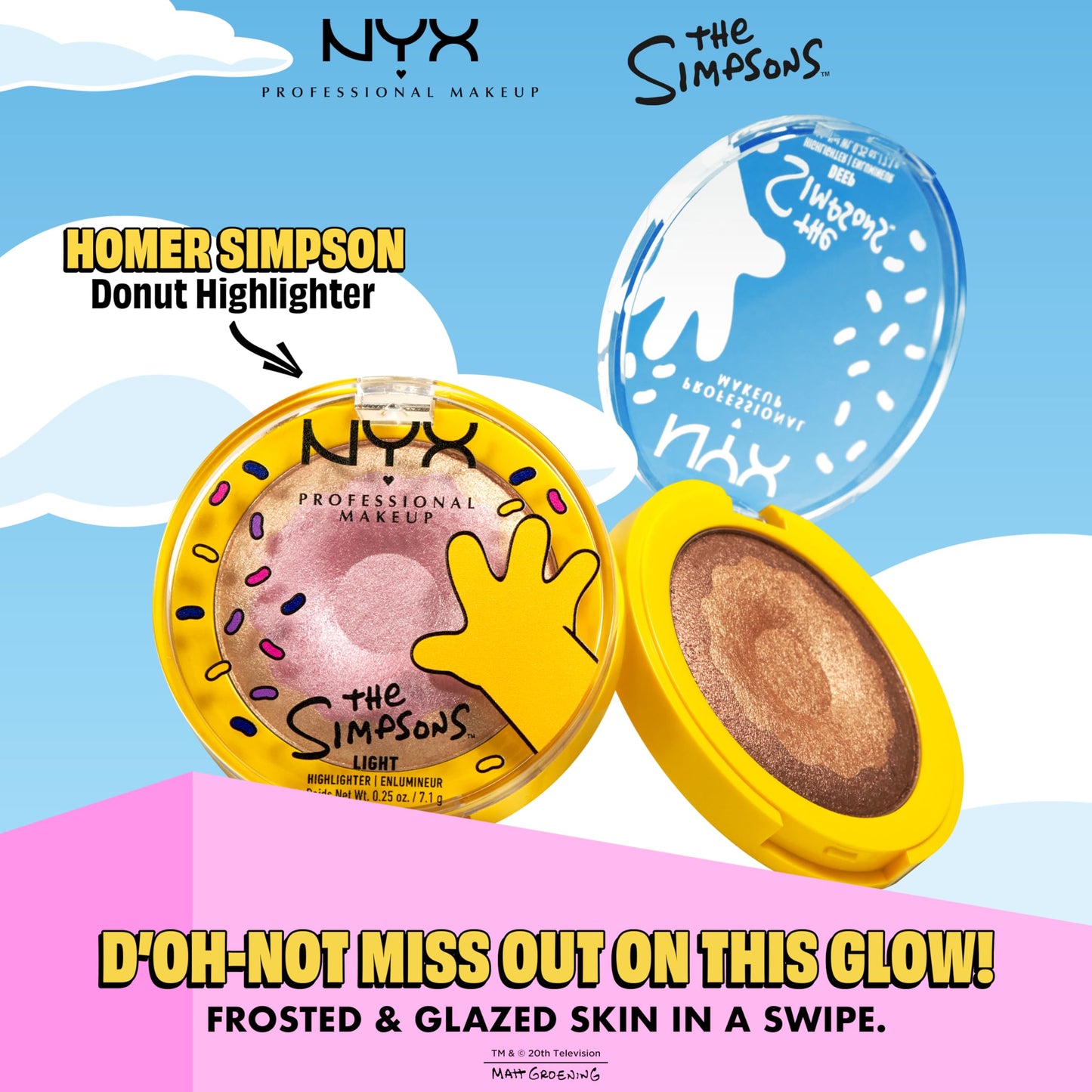 NYX PROFESSIONAL MAKEUP Homer Simpson Donut Highlighter Makeup, Frosted & Buttery Shimmer Powder Formula, The Simpsons Collaboration, Vegan Beauty & Personal Care NYX PROFESSIONAL MAKEUP