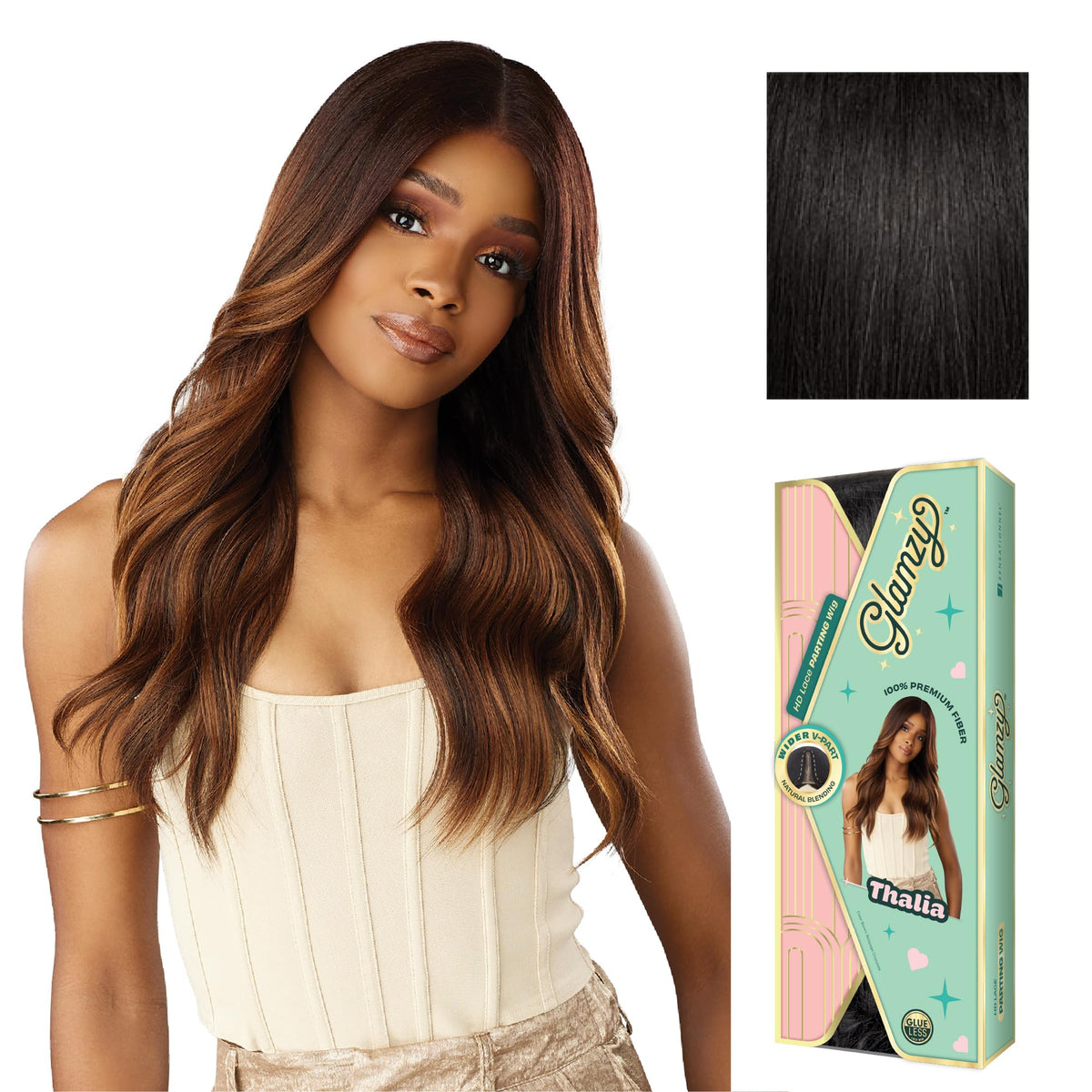 Sensationnel Glamzy Lace Part Wig-Thalia, 1B OFFBLACK