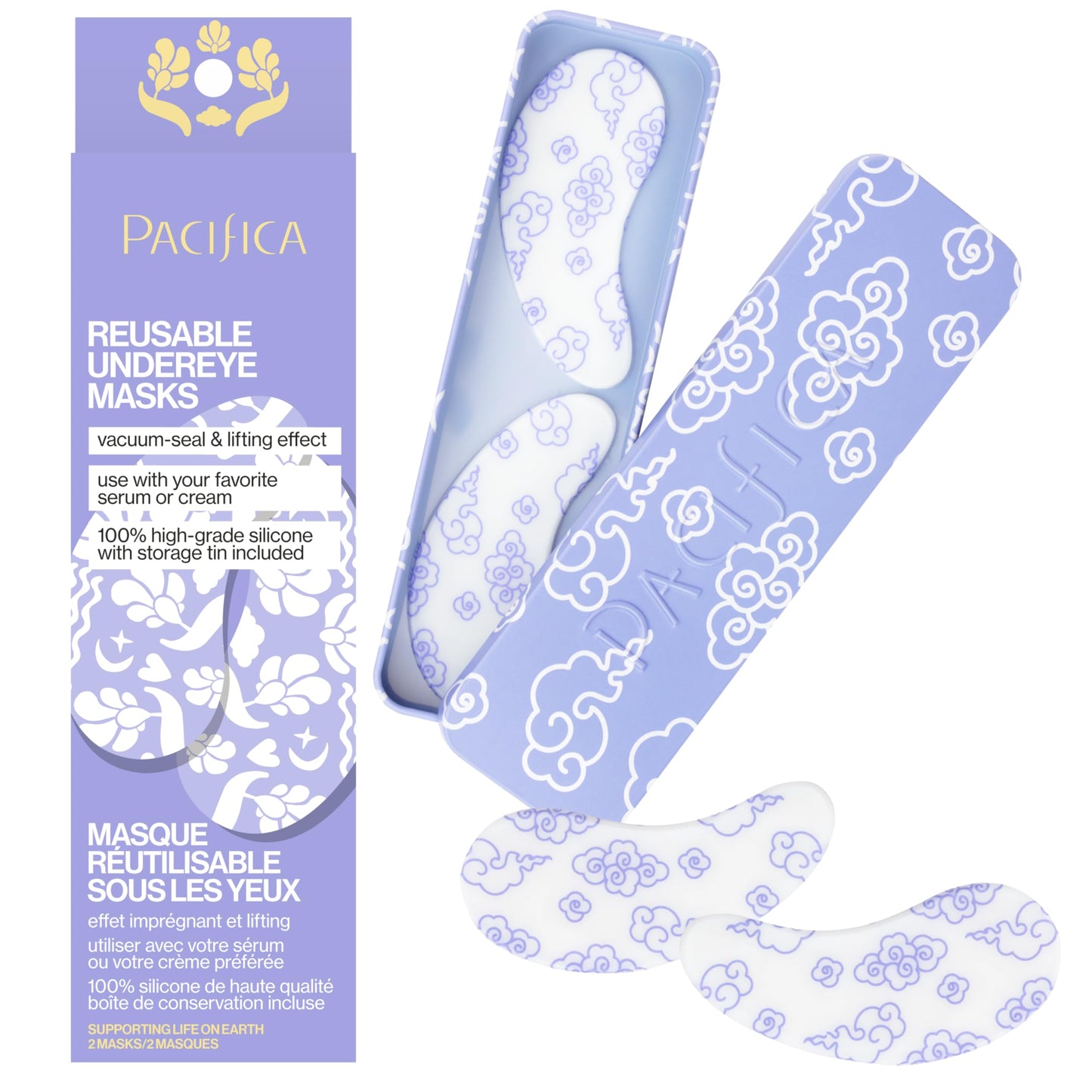 Pacifica Reusable Mask - Under Eye Mask Silicone Face Mask for Fine Lines & Dark Circles, Pair with Serum, Storage Tin Included, Vegan & Cruelty-Free Beauty & Personal Care Pacifica