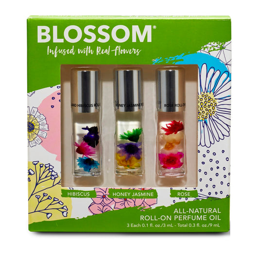 Blossom Roll on Perfume for Women Alcohol Free Rollerball Perfume Oil with Essential Oils, Infused with Real Flowers, Made in USA, 0.3oz, 3 pack Mini Beauty & Personal Care Blossom
