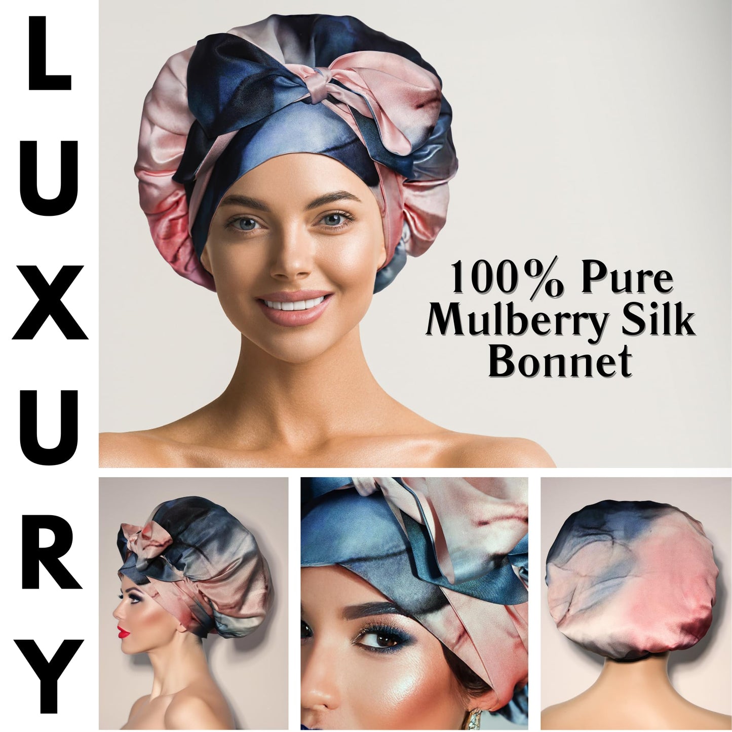 100% Mulberry Silk Bonnet with Ties - Adjustable 19 Momme Double-Layer Reversible Hair Wrap - Stay-On Sleep Cap for Women, Curly Hair, Natural Hair Beauty and Personal Care Nochka Fashion