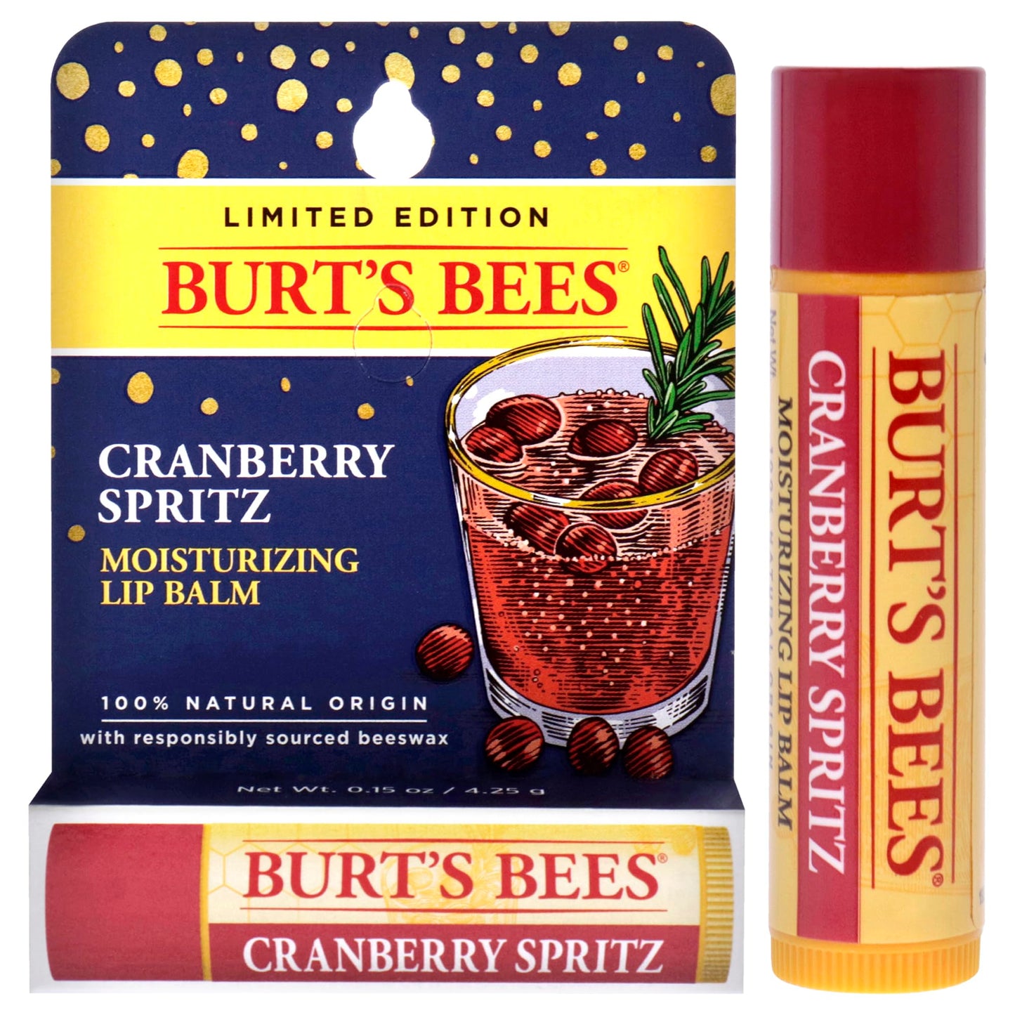 Cramberry Spritz Moisturizing Lip Balm by Burts Bees for Unisex - 0.15 oz Lip Balm Beauty & Personal Care Burt's Bees