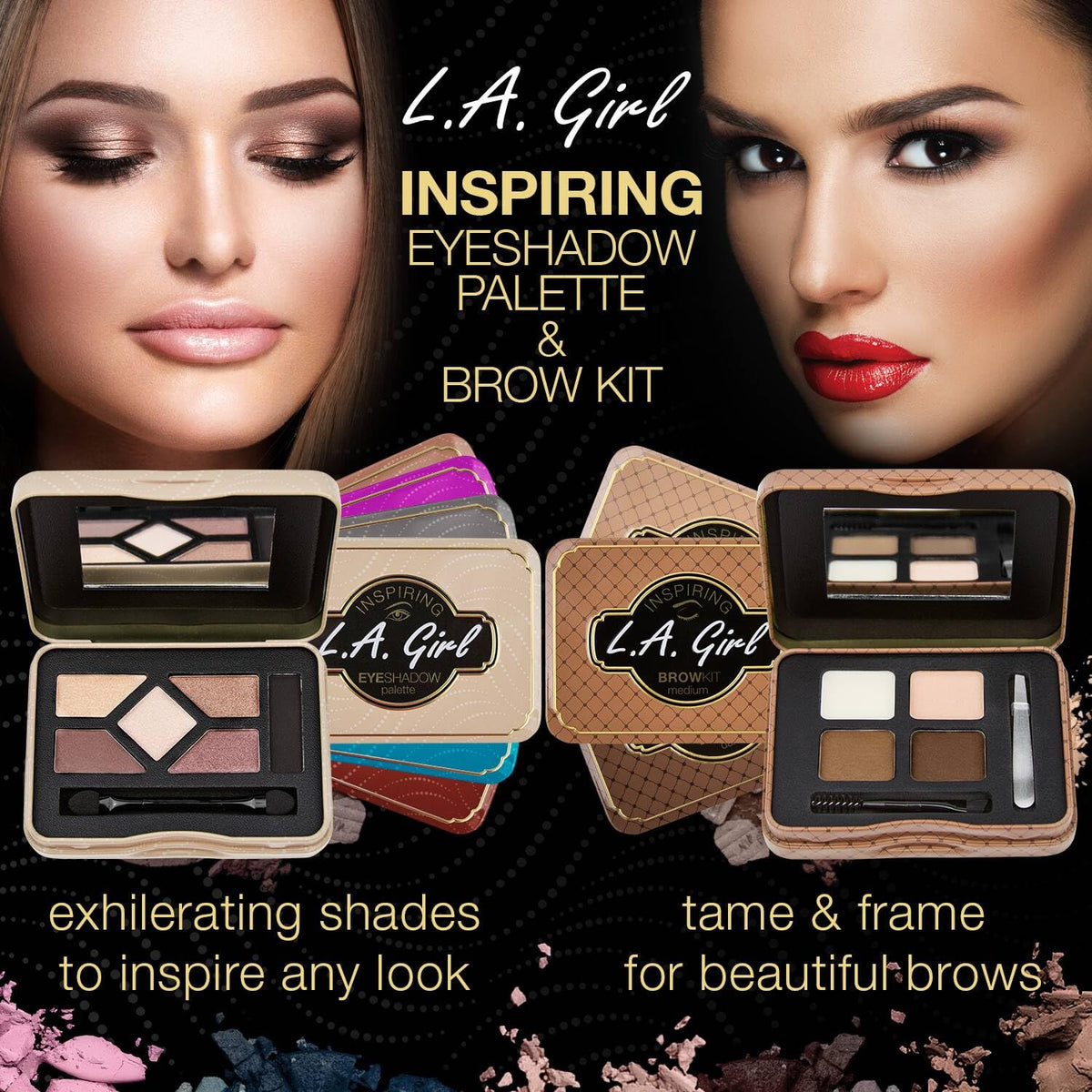 L.A. Girl Inspiring Brow Kit, Dark and Defined (Dark), Brow Wax 0.035 oz., Brow Powder 0.15 oz., Includes Tweezers and Dual Ended Brush with Spoolie