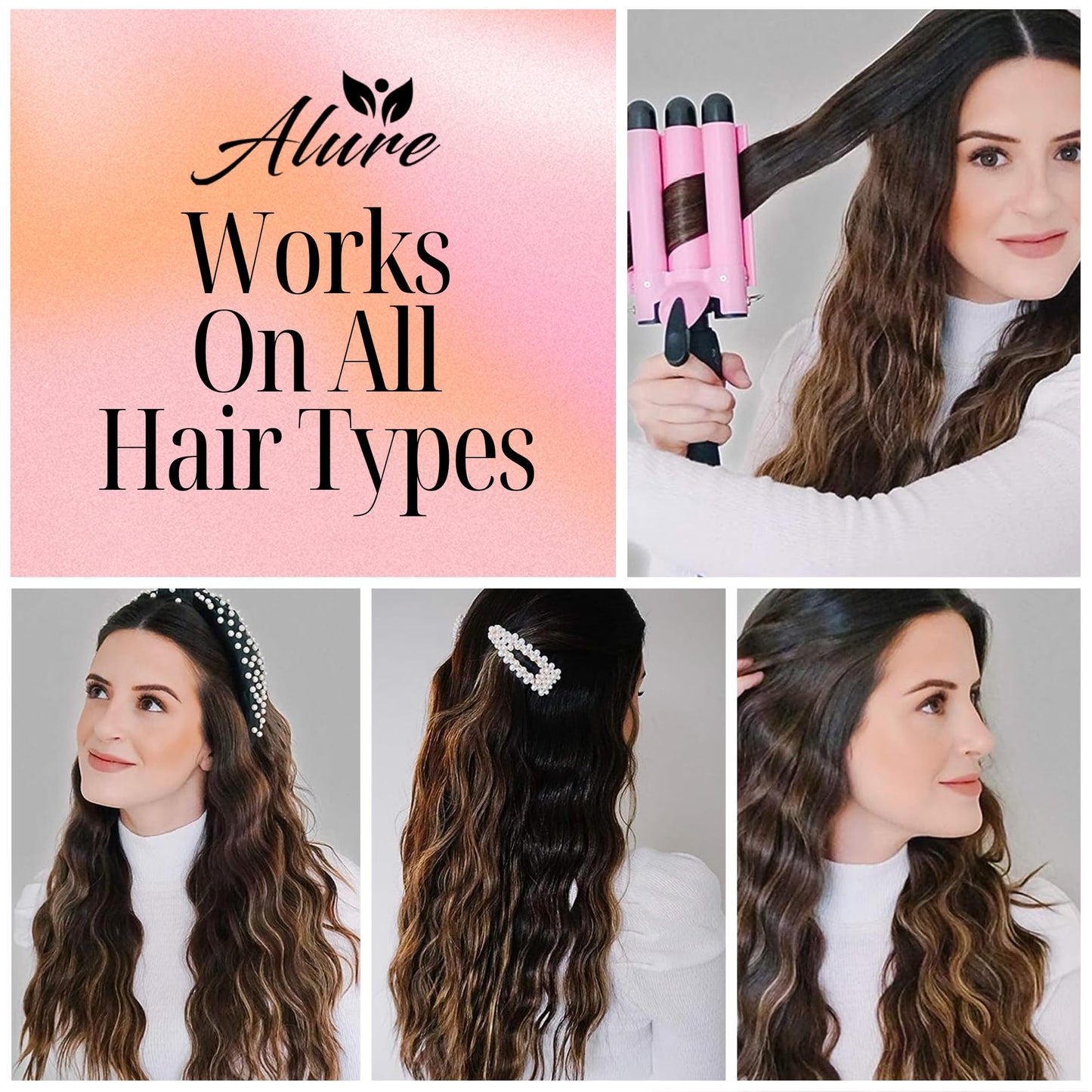 Alure Three Barrel Curling Iron Wand Hair Waver with LCD Temperature Display - 1 Inch Ceramic Tourmaline Triple Barrels, Dual Voltage Crimp Beauty and Personal Care Alure