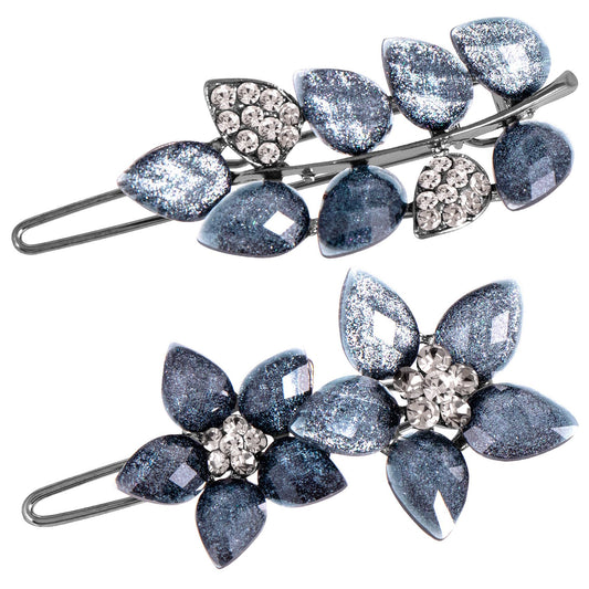 HINZIC 2Pcs 2inch Vintage Rhinestone Hair Clips Ink-Blue Sparkly Crystal Clips Flower Small Hair Barrettes Decorative Wedding Engagement Prom Beauty & Personal Care HINZIC