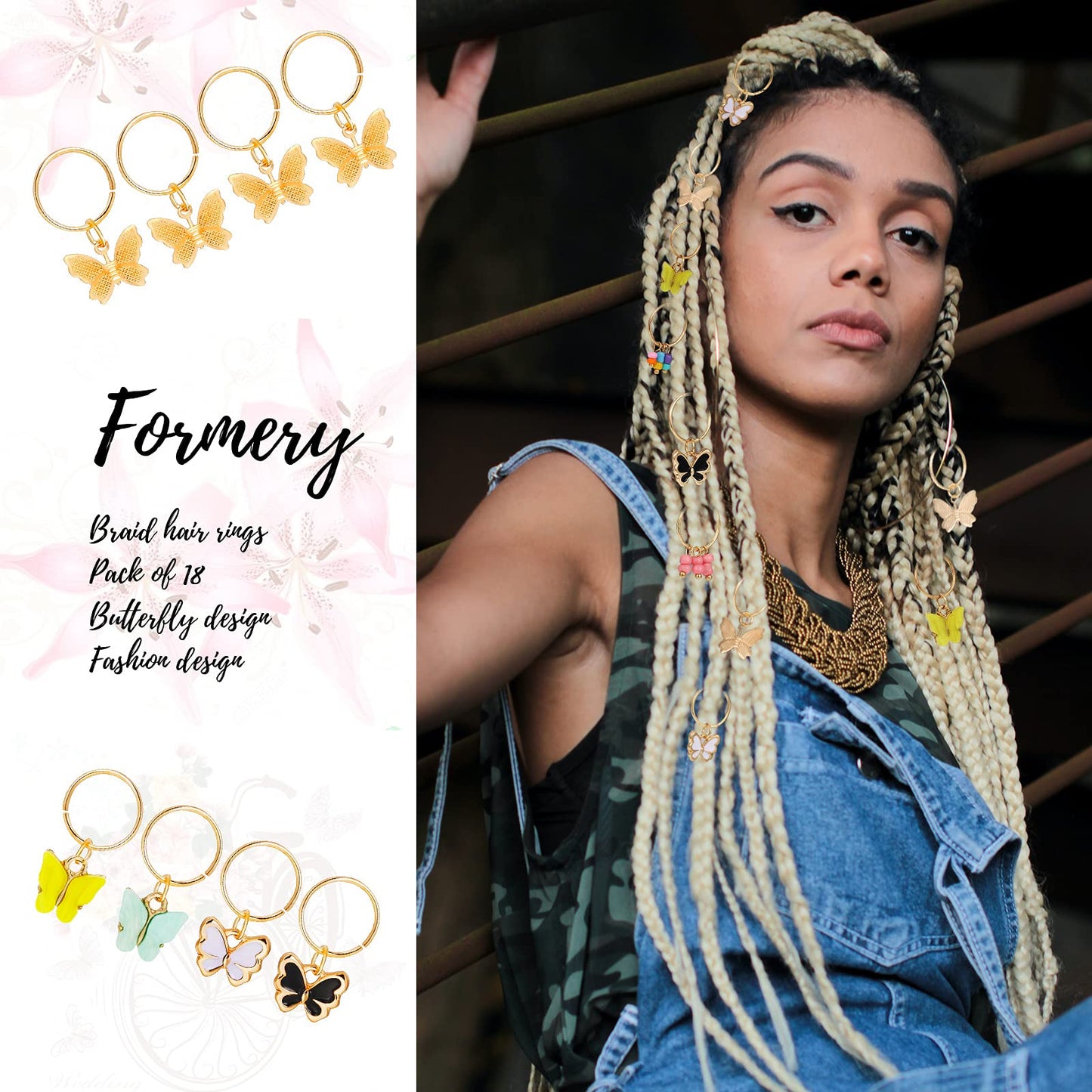 WILLBOND 18 Pieces Colorful Butterfly Hair Jewelry for Braids Gold Braid Hair Rings Clips Christmas Xmas Gifts Lock Dreadlock Braid Charms for Women Beauty & Personal Care WILLBOND