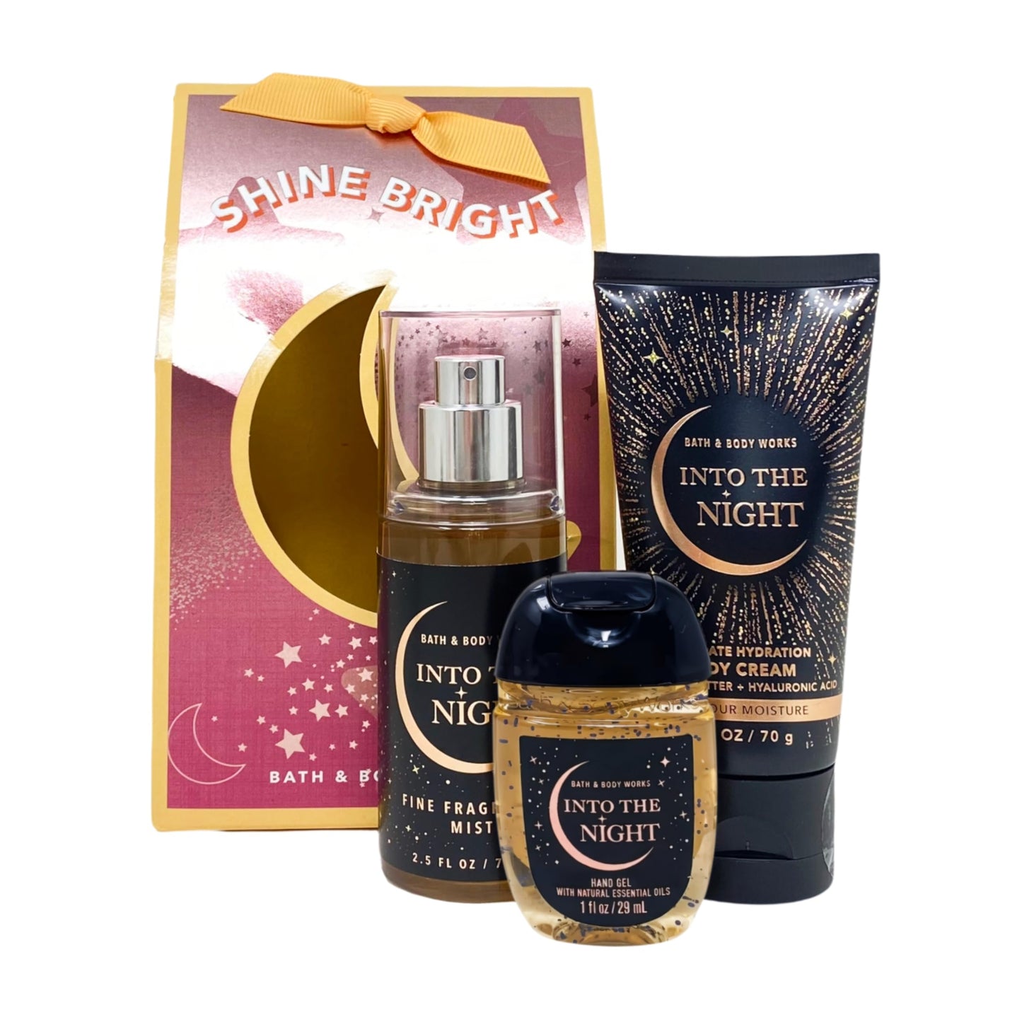 Bath & Body Works Into The Night Shine Bright - Mini Gift Bag Set Travel Size - Fragrance Mist - Body Cream - Hand Gel and a Charcoal Scrub Bar Soap. Beauty and Personal Care Bath & Body Works