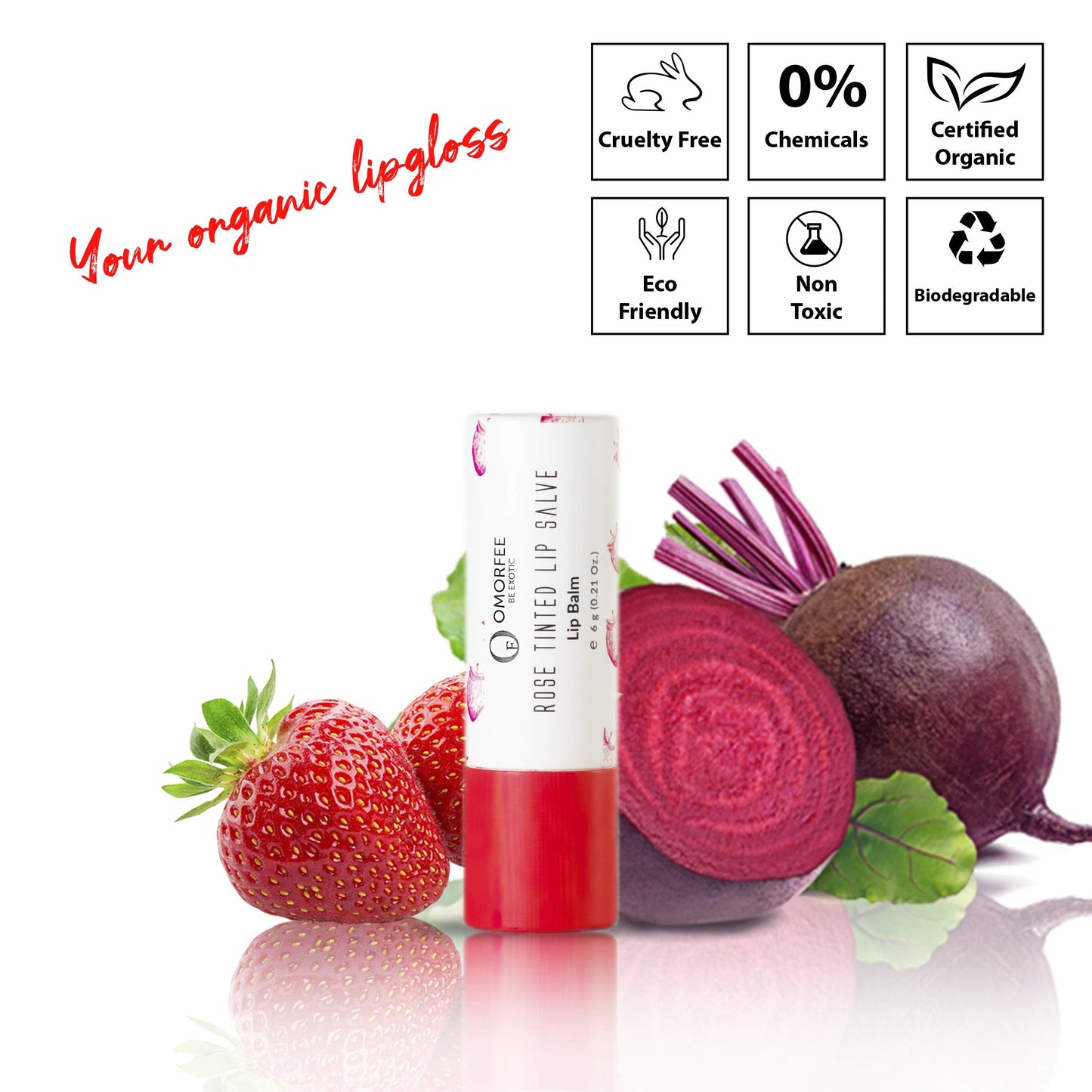 Tinted Lip Balm Stick by Omorfee - Natural Lip Tint Gloss - Long-Lasting Rose Tint with Strawberry Flavor, Beetroot & Cocoa Butter - Pink-Red Beauty and Personal Care OMORFEE BE EXOTIC OF