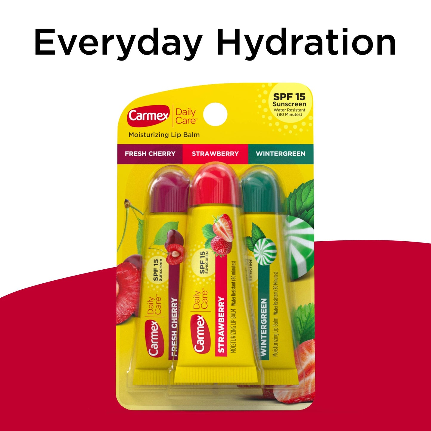 Carmex Daily Care Moisturizing Lip Balm Tubes with SPF, Fresh Cherry, Strawberry and Wintergreen Lip Balm Pack, 0.35 OZ - (6 Packs of 3) Beauty & Personal Care Carmex