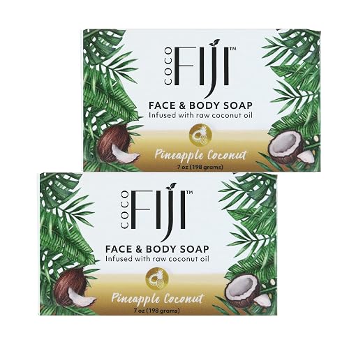 "Coco Fiji Soap Bar for Face and Body Infused With Organic Coconut Oil, Pineapple Coconut Essential Oil, Natural Soap for Moisturizing & Pore Beauty & Personal Care Organic Fiji