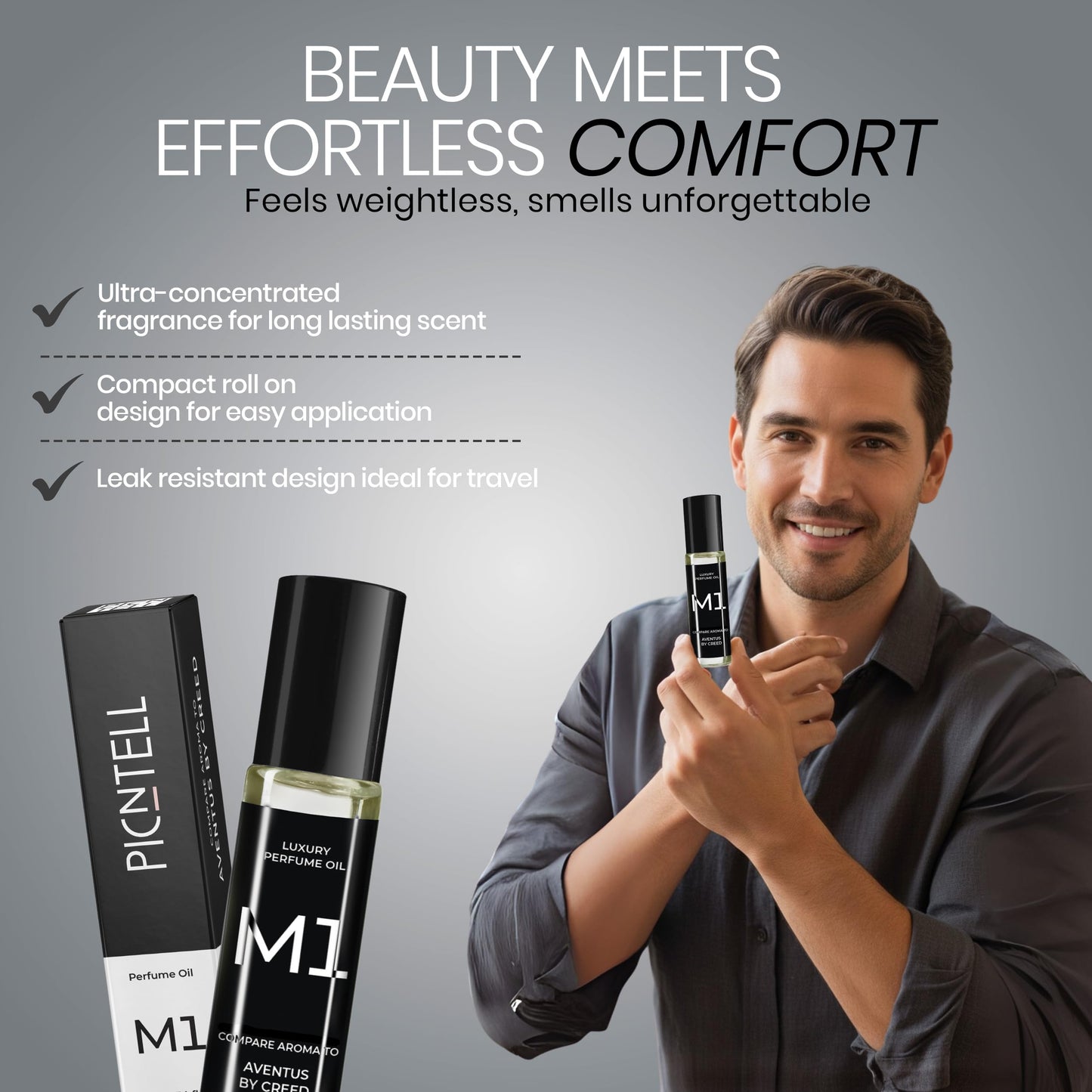 PICNTELL M Series Impression Perfume Oil Roll on - Travel Friendly Cologne for Men Formula Based on Iconic Designer & Luxury Scents, Long Lasting Beauty & Personal Care PICNTELL