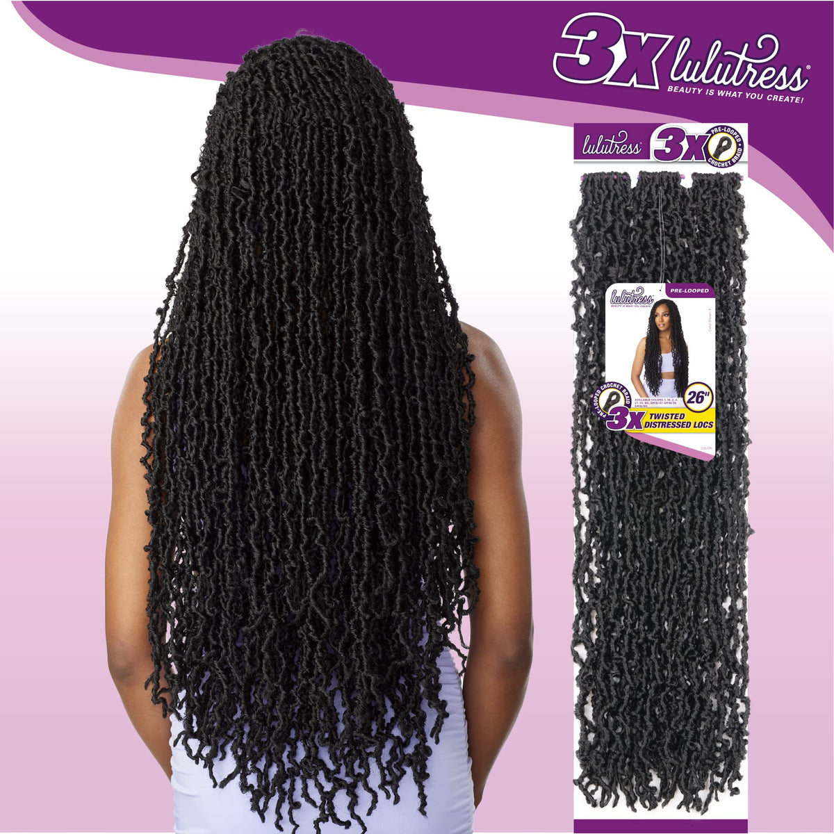 Sensationnel Lulutress Crochet Hair-3X Twisted Distressed Locs 26in,1pk 1