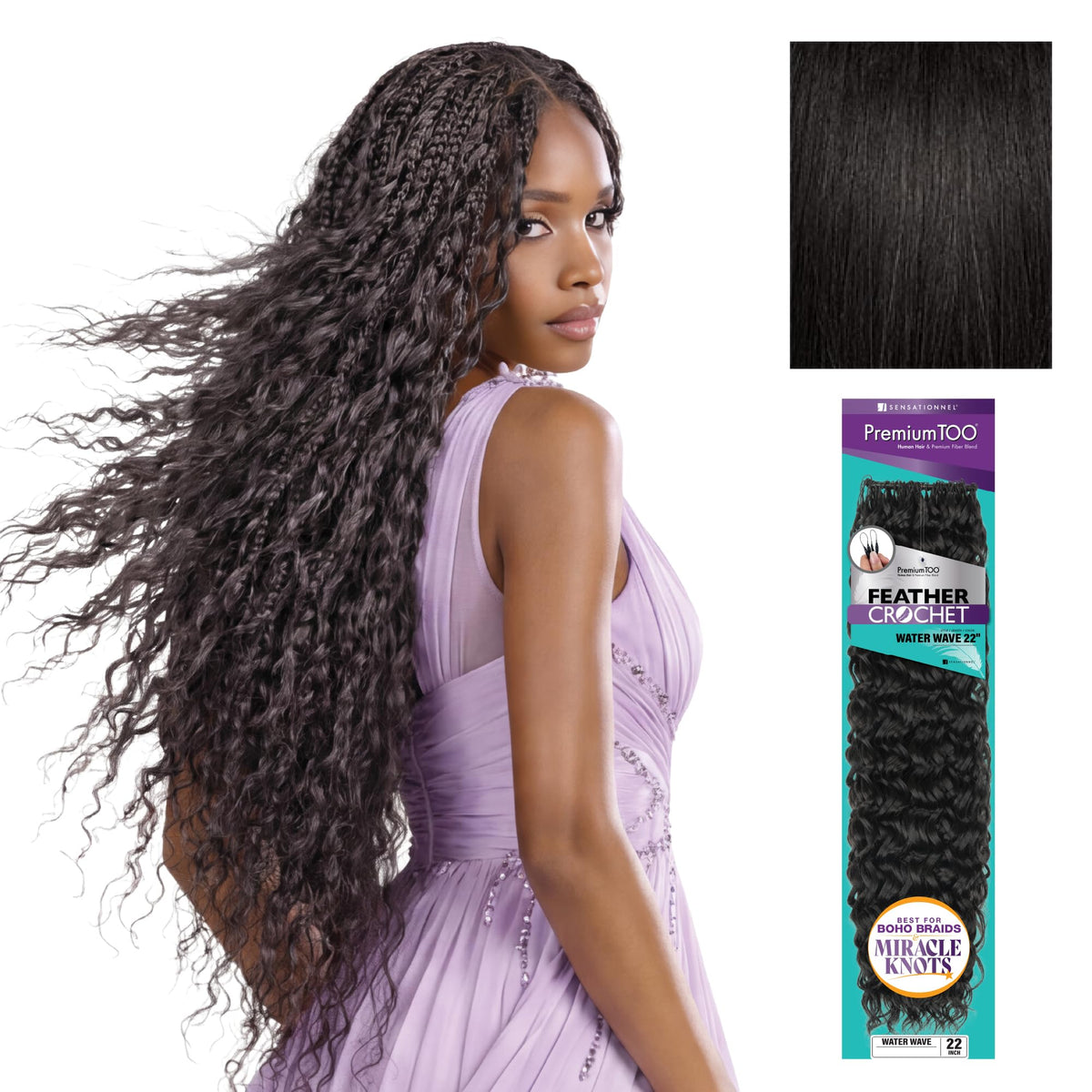 Sensationnel PremiumToo Feather Crochet Braids-Water Wave,22in, 1B OFFBLACK