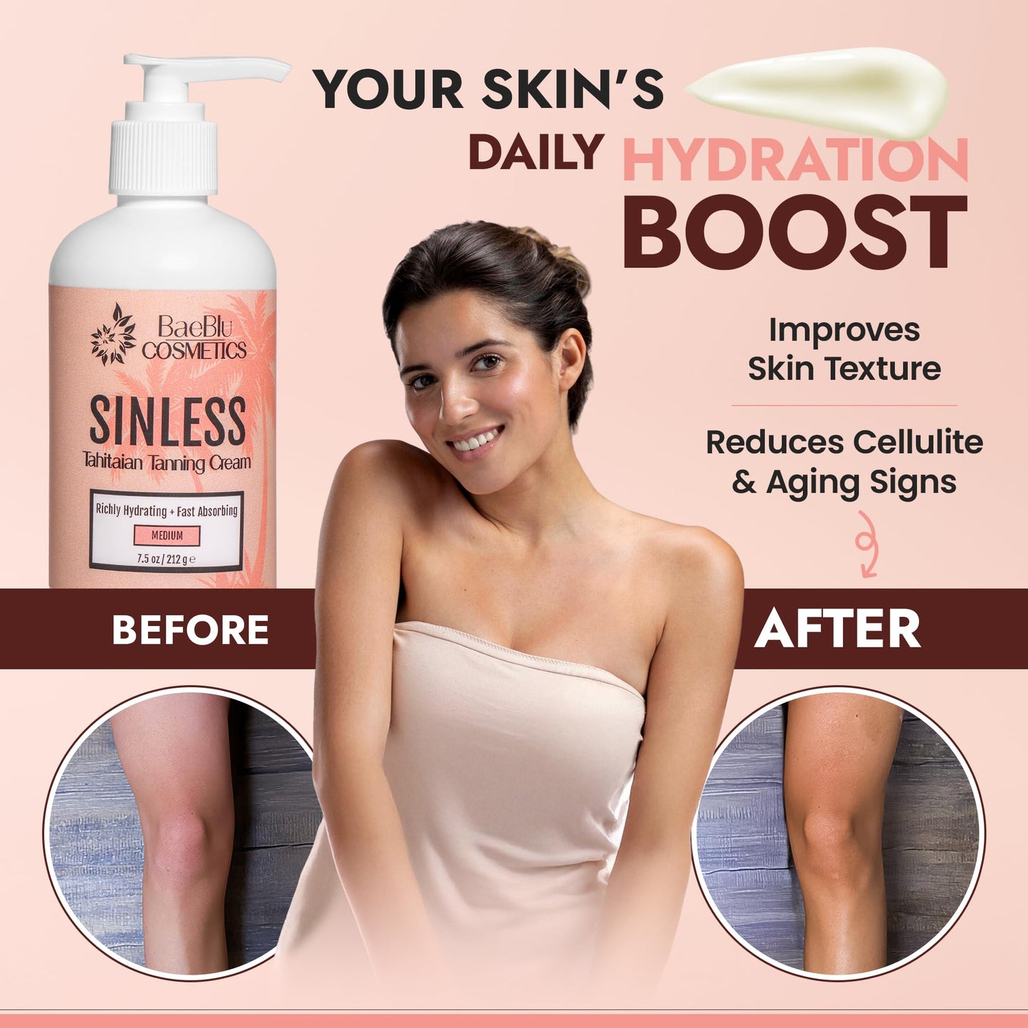BaeBlu - Sinless Tahitian Self Tan Lotion - Sunless Tanning Lotion with Hydrating Monoi de Tahiti & Coconut Oils for Streak-Free, Golden Tan - No Beauty & Personal Care BaeBlu