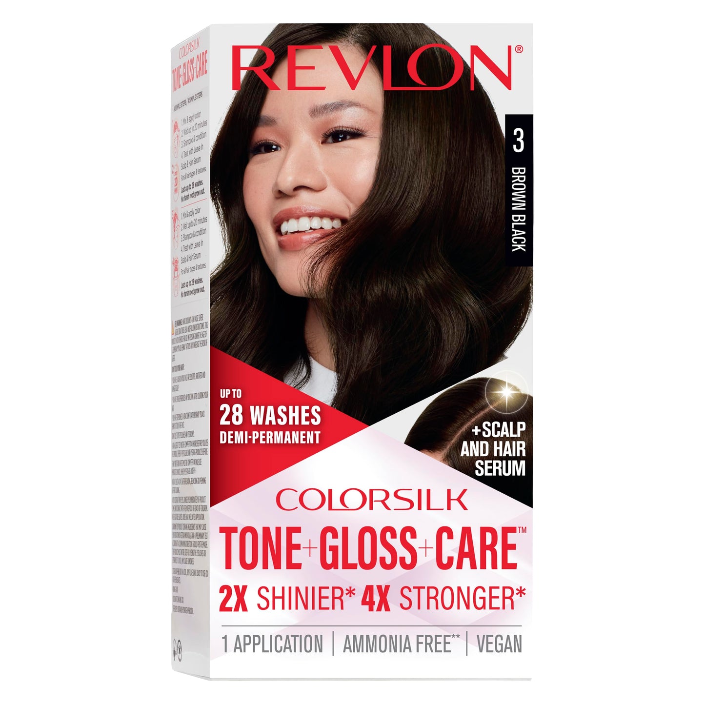 Revlon ColorSilk Tone + Gloss + Care Demi Permanent Hair Color, Dye Kit with Leave-In Scalp and Haircare Serum, 2x Shinier, 4x Stronger, 3 Brown Beauty & Personal Care REVLON