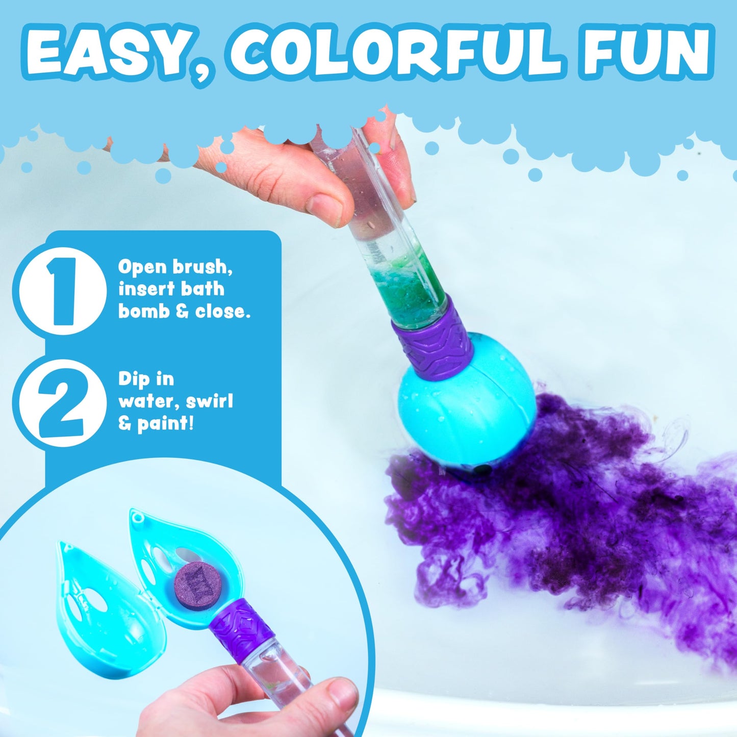 Tub Works® Bath Color Brush™ Kids Bath Bomb Set - Nontoxic & Fragrance-Free - Use Brush to Paint Water with Vibrant, Fizzing Colors - Fun BathBombs Beauty and Personal Care Tub Works
