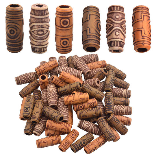 Aylifu 60pcs Mixed Color Imitation Wood Tube Hair Beads - Light & Dark Brown for Style 1 & 2 - DIY Accessory for Hair Braiding & Decoration Beauty & Personal Care Aylifu