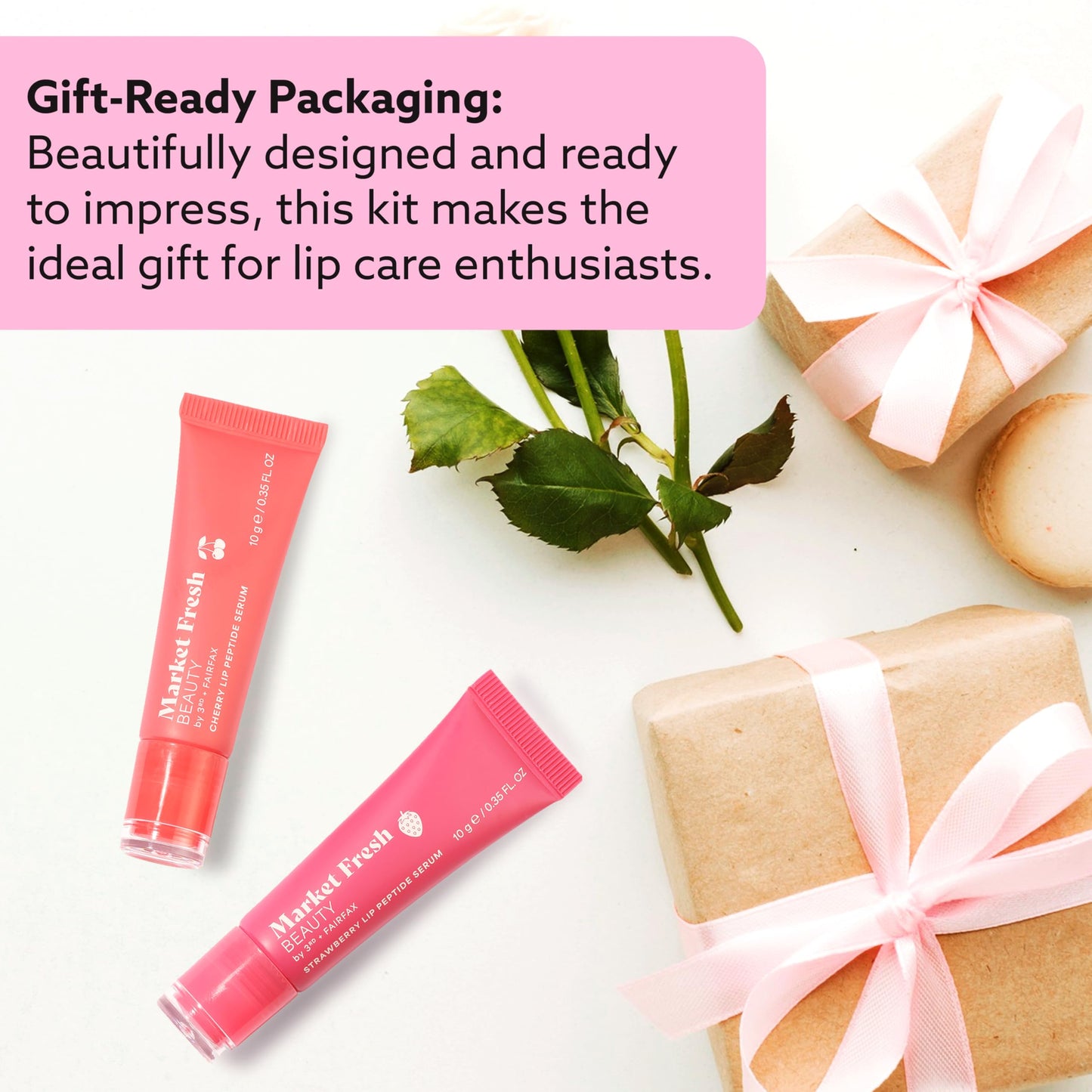 Peptide Glow Lip Serum Set by Market Fresh Beauty - Double Dose Hydrating Lip Care, Cherry & Strawberry Flavors, Vegan, Cruelty-Free, Clean Beauty and Personal Care Market Fresh Beauty