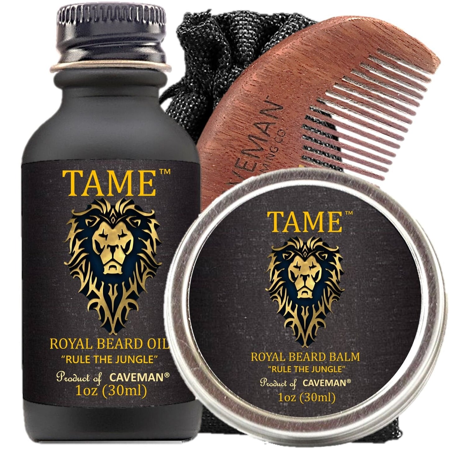 Beard Oil Conditioner 3-in-1 Set by Caveman - Tame and Strengthen with Beard oil and Moisturize with Beard Balm - Smooth and Finish with Beard comb Beauty and Personal Care Caveman Grooming