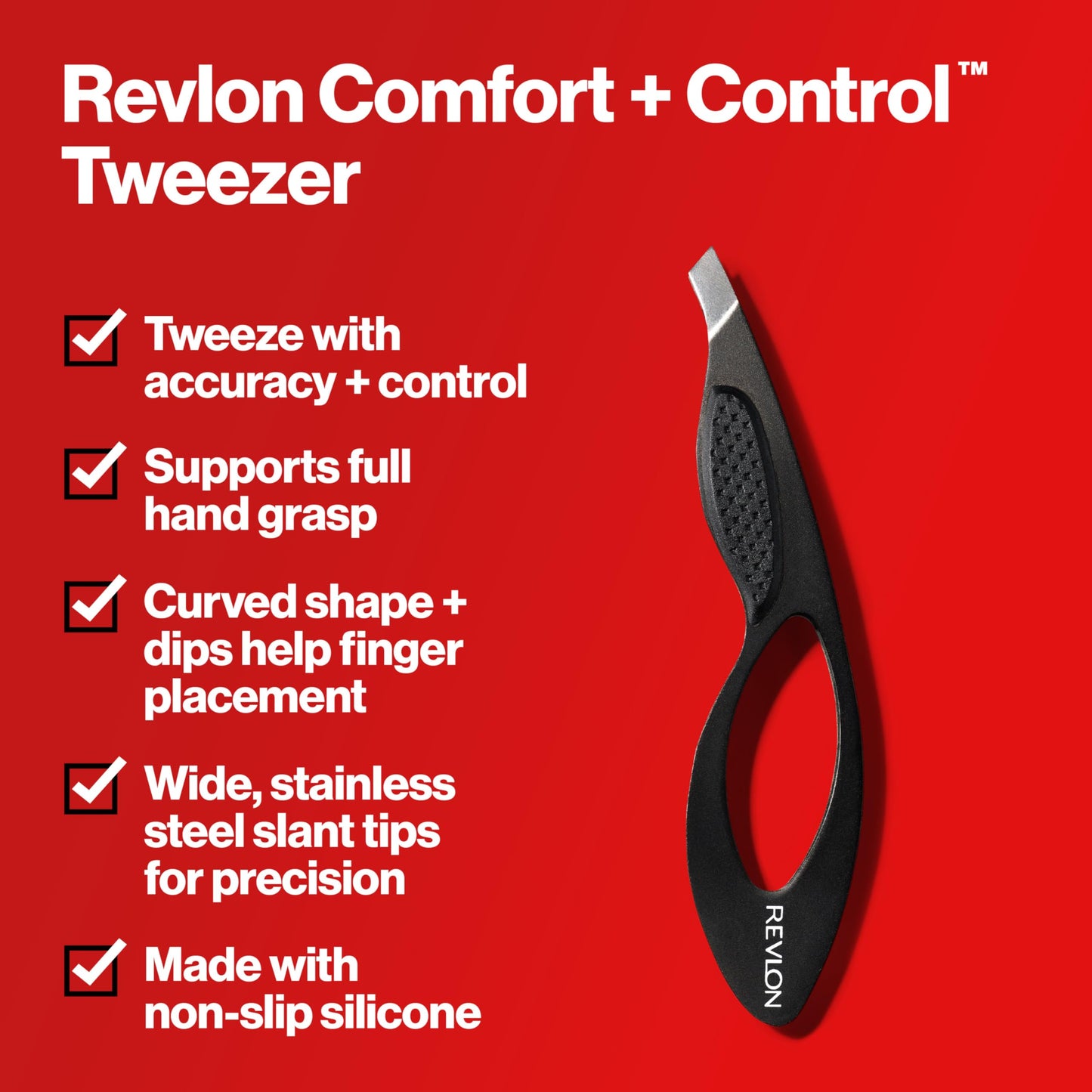 Revlon Comfort and Control Tweezer, Easy to Use Eyebrow Tool with Wide Grip, Stocking Stuffer for Women & Men, 1 count Beauty & Personal Care REVLON