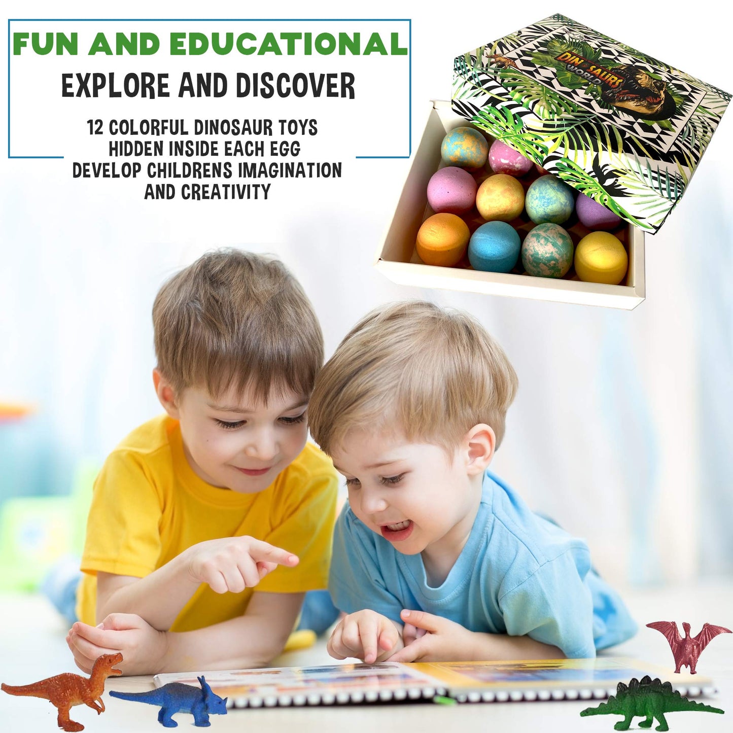 Bath Bombs for Kids with Surprise Inside - 12 Dinosaur Bath Bombs with Toys, Organic Colorful Bubble Bath Fizzies, Dino Egg Bath Bomb w/Rich Bubbles… Beauty & Personal Care Mineral Me California