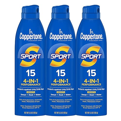 Coppertone Sport Sunscreen Spray, Broad Spectrum SPF 15 Water Resistant Spray Sunscreen, 5.5 Oz, Pack of 3 Beauty & Personal Care Coppertone