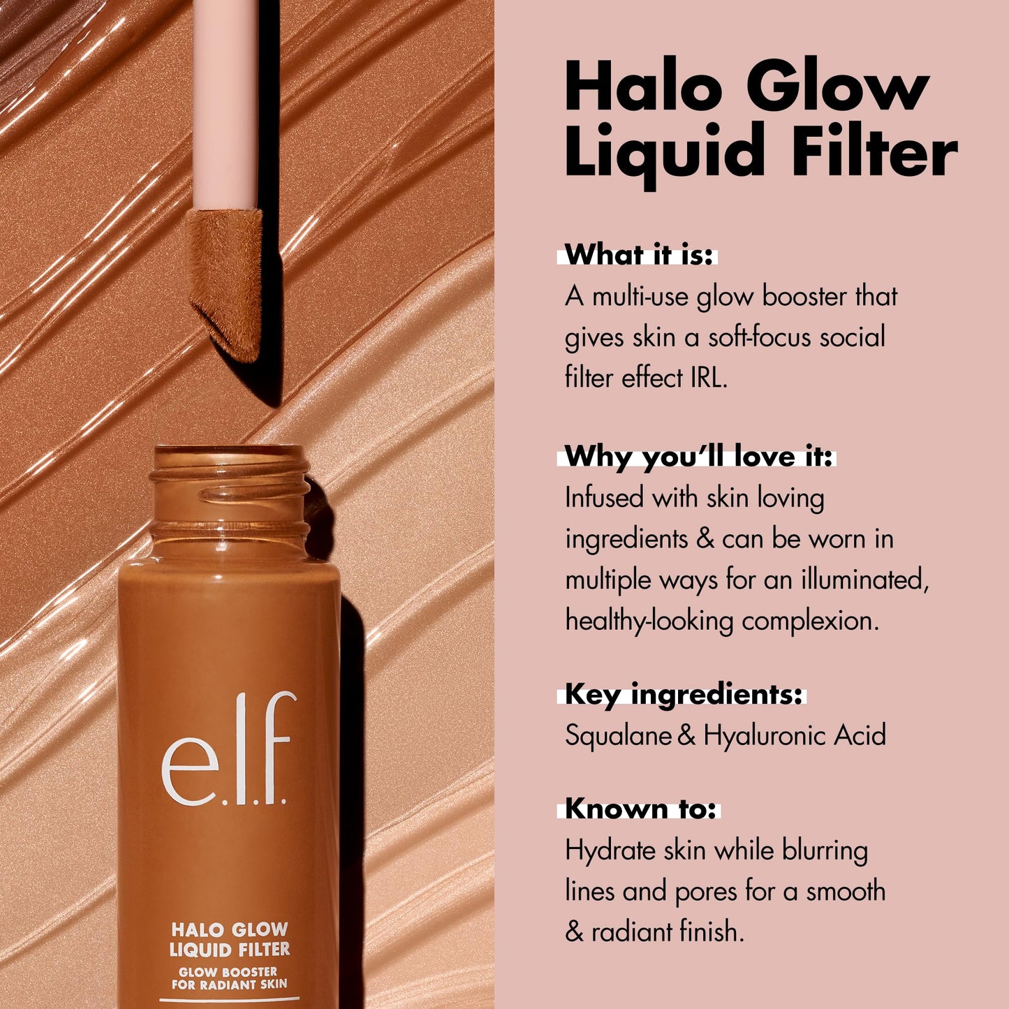 e.l.f. Halo Glow Liquid Filter, Complexion Booster For A Glowing, Soft-Focus Look, Infused With Hyaluronic Acid, Vegan & Cruelty-Free, 4 Medium Beauty & Personal Care e.l.f.