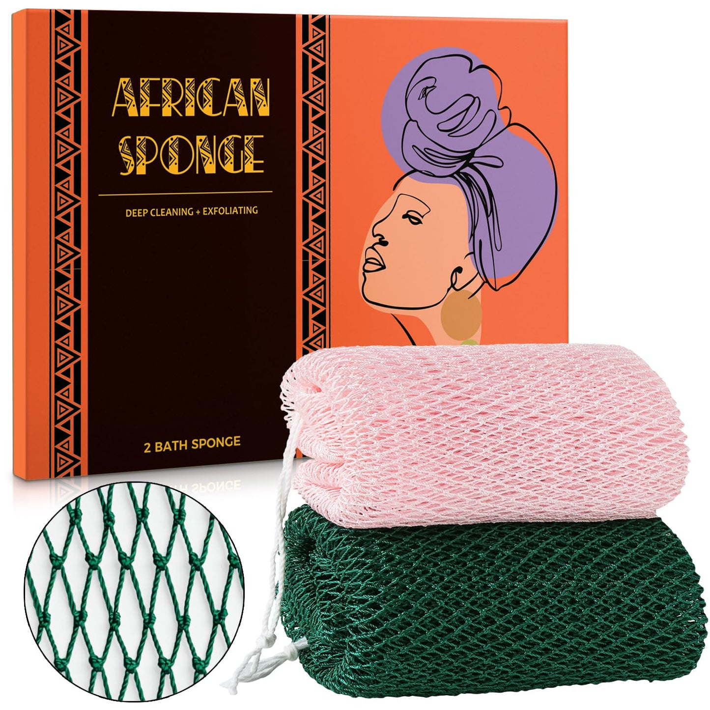 African Net Sponge Authentic - African Exfoliating Net Sponge Real African Wash Cloth - African Bath Sponge Loofah with Knots Exfoliator Net - Skin Beauty and Personal Care Hrsqu