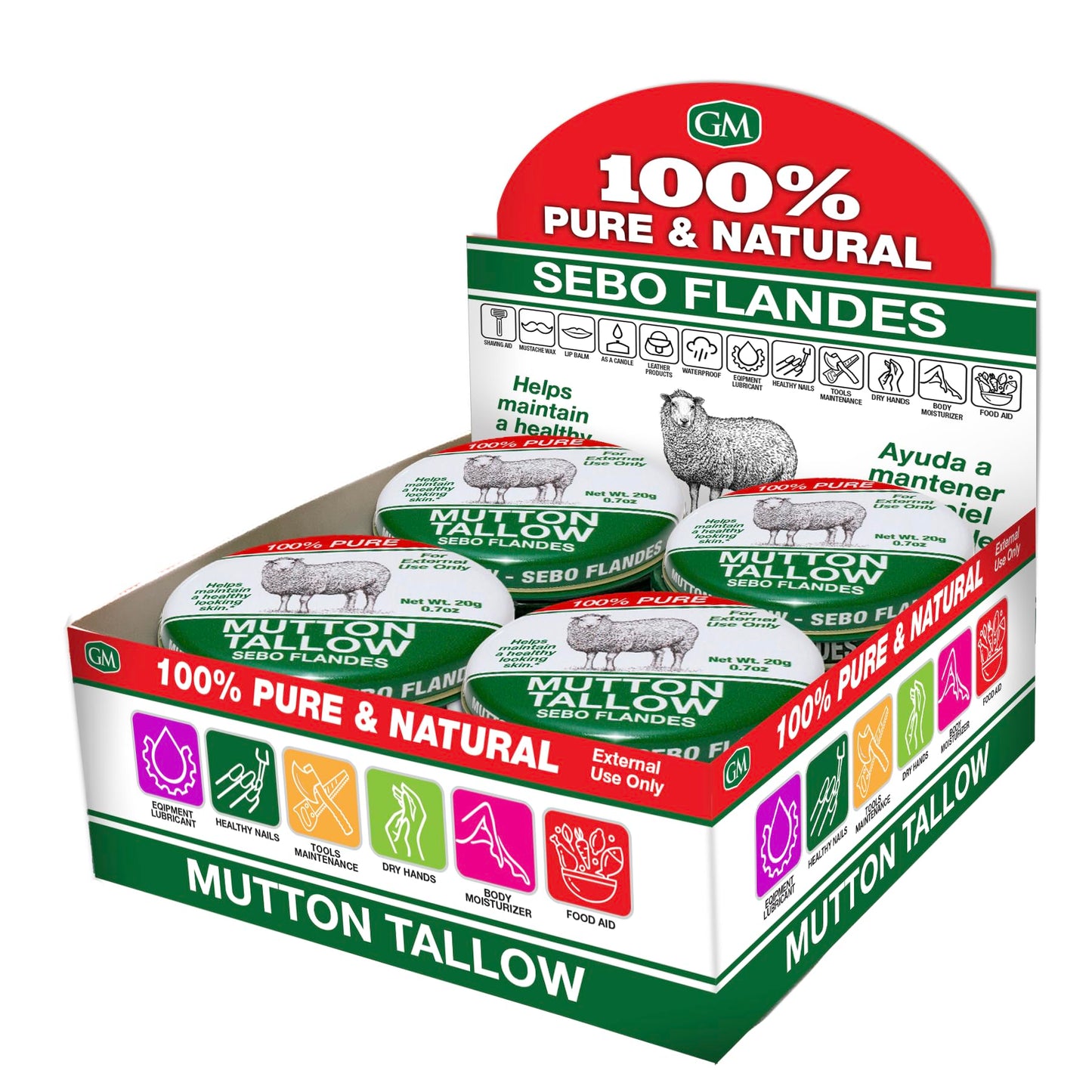 Germa Mutton Tallow Cream - 100% Pure Sebo Flandes Moisturizer for Hands & Sunburn Relief, Adult Skin Care, 0.7oz Beauty and Personal Care Germa
