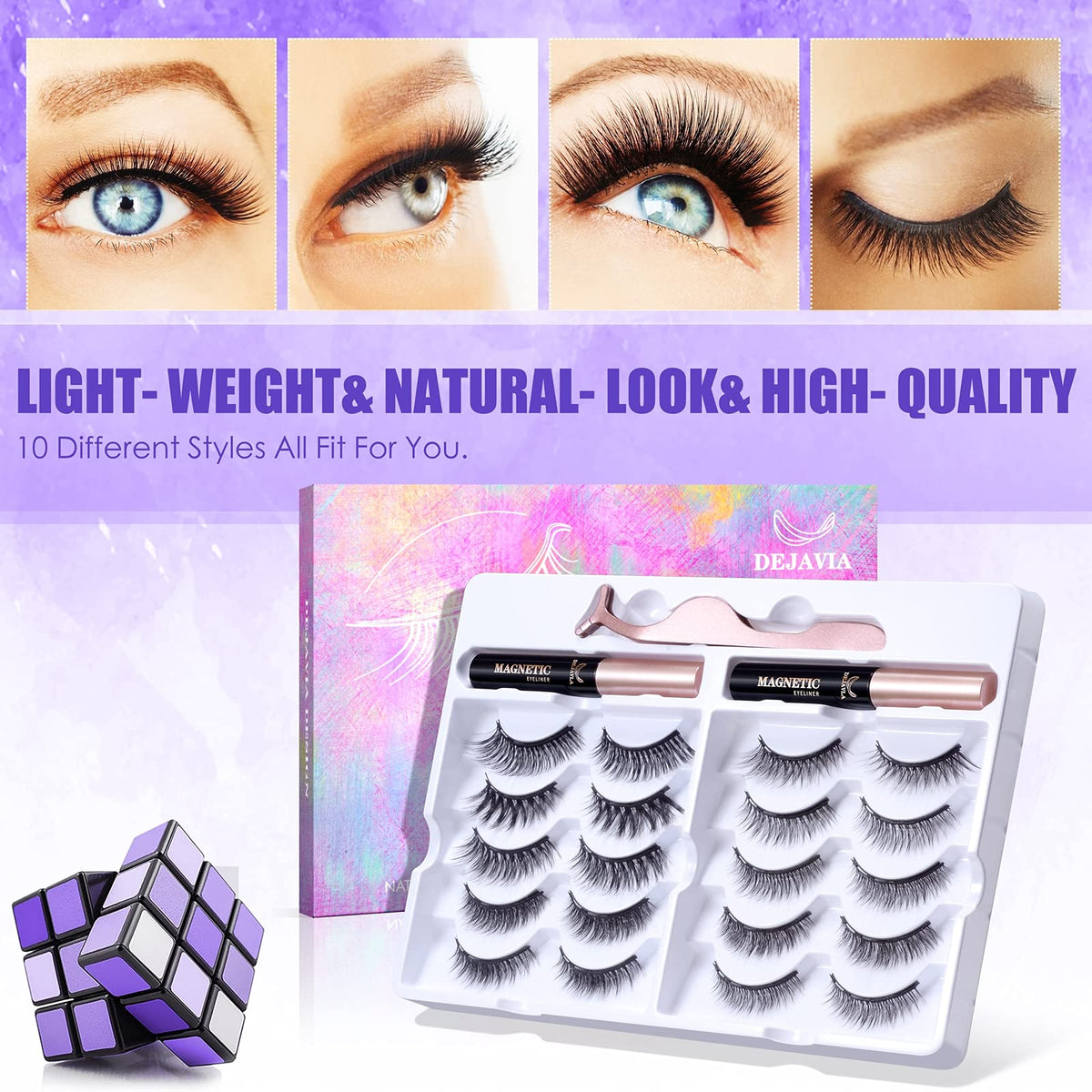 DEJAVIA Magnetic Lashes [10 Pairs], Premium Natural Looking, Reusable Lightweight Wispy Strong Magnetic Eyelashes with Applicator and Tweezers, No Beauty & Personal Care DEJAVIA