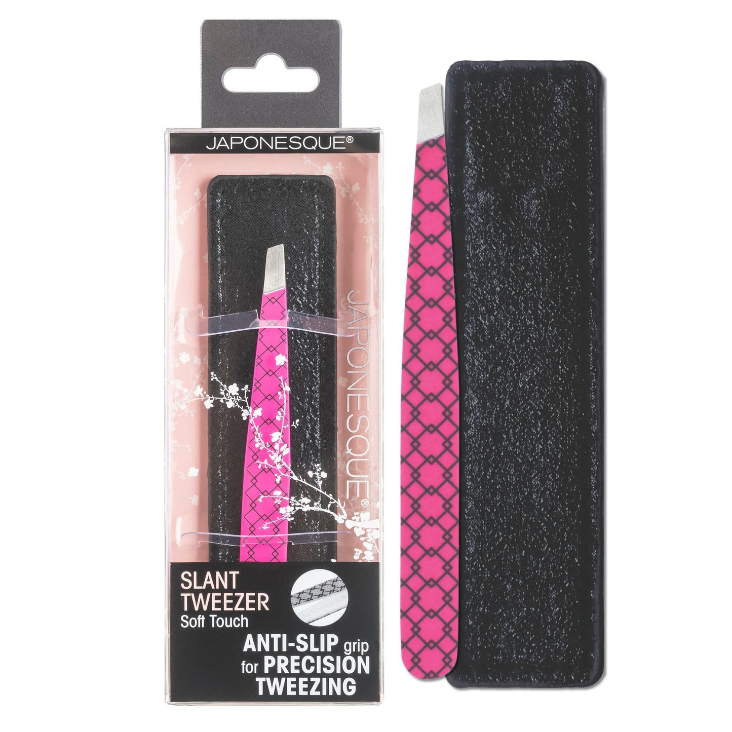 JAPONESQUE Soft Touch Slant Tweezer with Precision Crafted, Hand Sharpened Tips for Shaping and Defining Brows, Includes Protective Storage Pouch Beauty & Personal Care JAPONESQUE