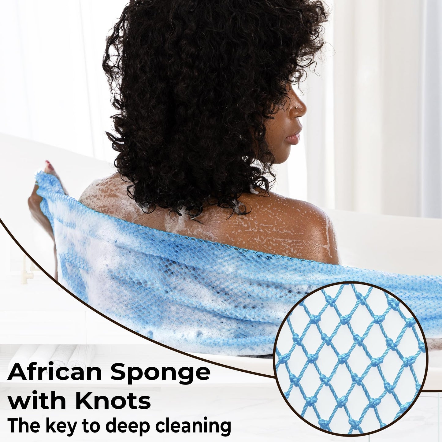 African Net Sponge Authentic - Afro Scrub Exfoliating Net Sponge with Knots - African Bath Sponges for Body Scrubber Exfoliator - Back Scrubber Beauty and Personal Care MINISENTIALS