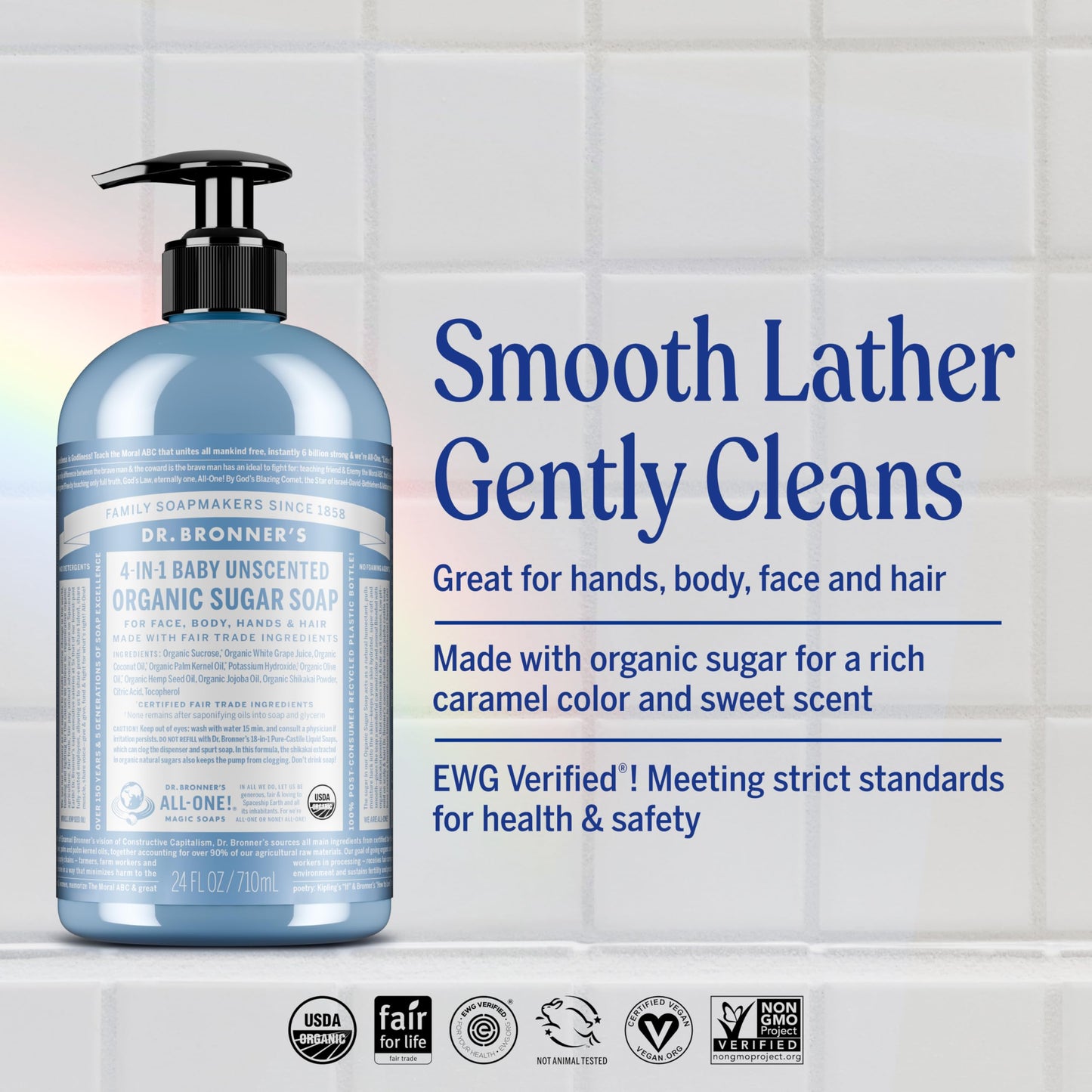 Dr. Bronner’s - Organic Sugar Soap (Baby Unscented, 64 Ounce) - Made with Organic Oils, Sugar and Shikakai Powder, 4-in-1 Use: Hands, Body, Face Beauty & Personal Care Dr. Bronner's