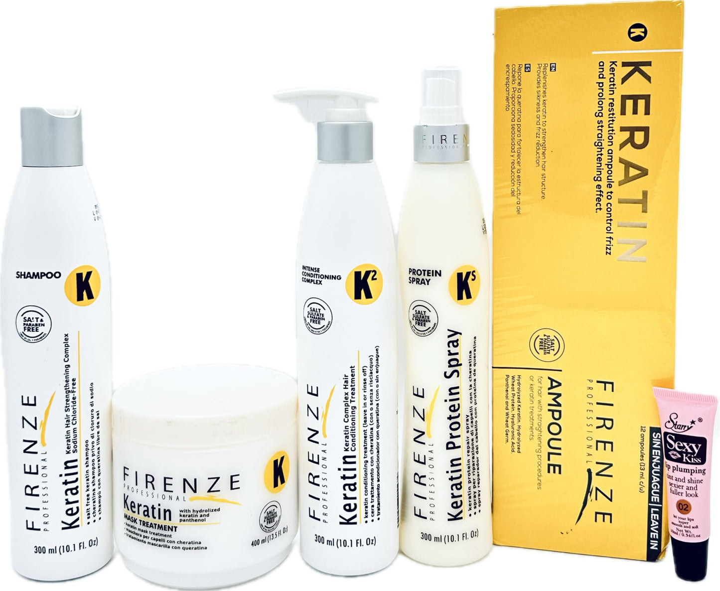 Firenze Professional Keratin Kit: Shampoo 10.1fl oz, Mask 13.5 Fl oz, Intense Conditioning complex 10.1 Fl oz, Protein Spray 10.1 Fl Oz & Keratin Beauty & Personal Care Firenze Professional