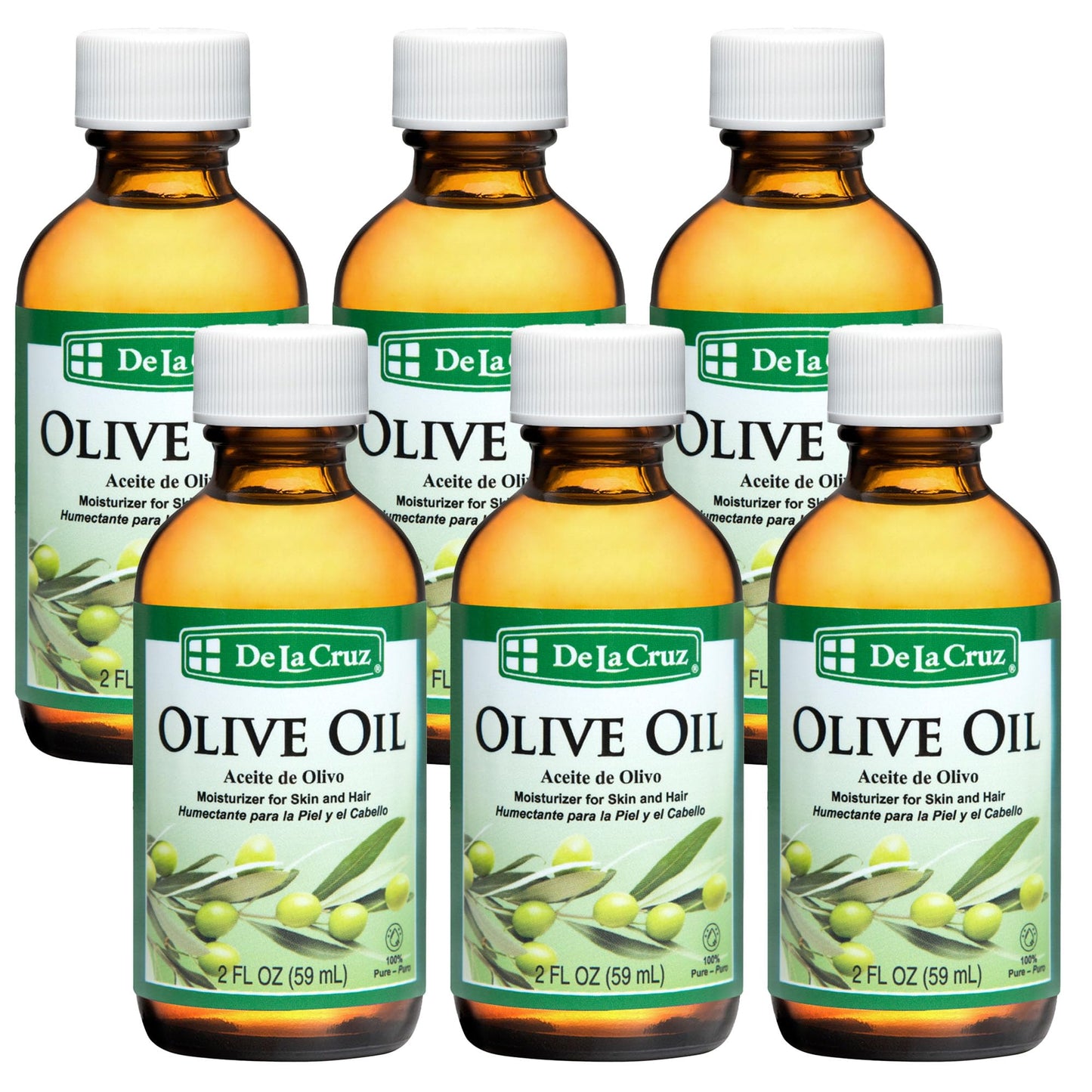 De La Cruz Pure Olive Oil - Natural Expeller Pressed Olive Oil for Hair and Skin - Lightweight Body Oil for Dry Skin 2 Fl Oz (6 Bottles) Beauty & Personal Care De La Cruz