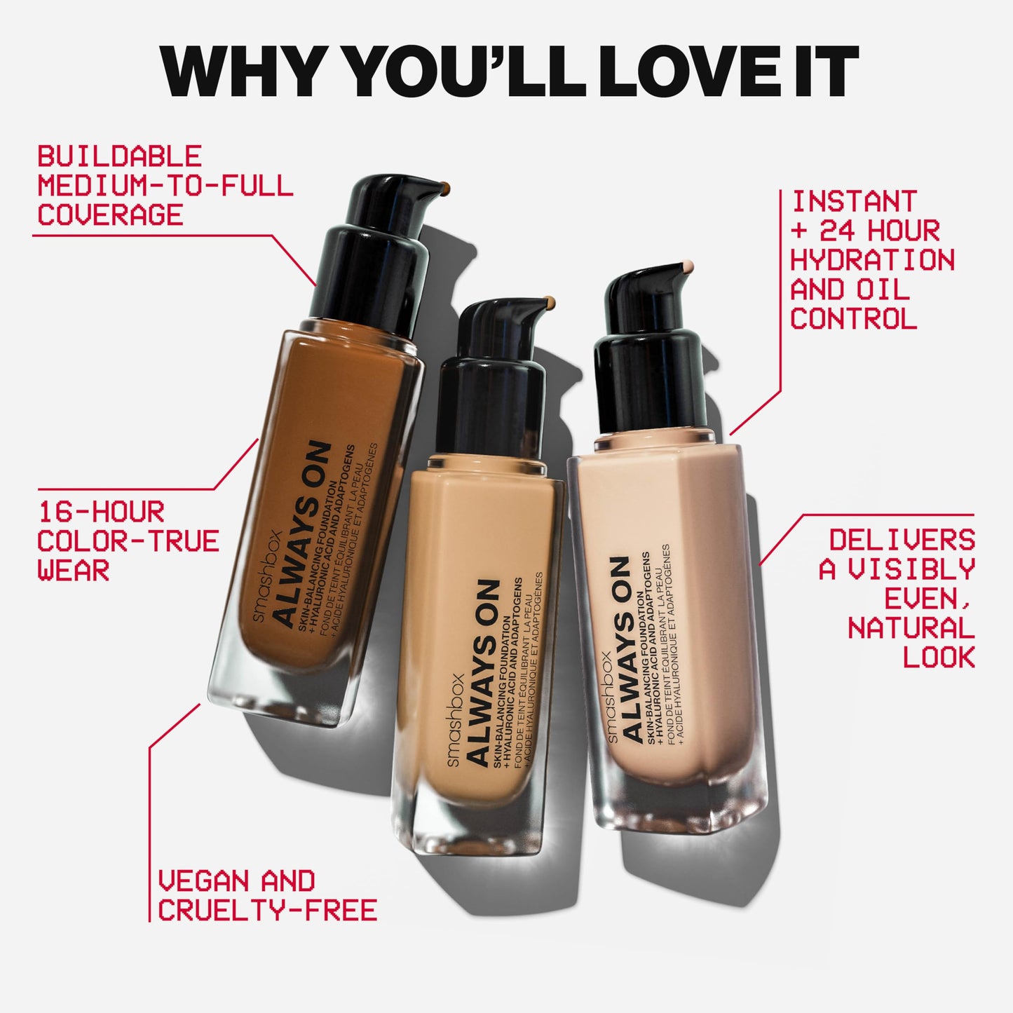 Smashbox Always On Skin-Balancing Foundation | Medium-To-Full Coverage Foundation | Hyaluronic Acid with a Natural-Looking, Second-Skin Finish, 1 Fl Beauty & Personal Care Smashbox